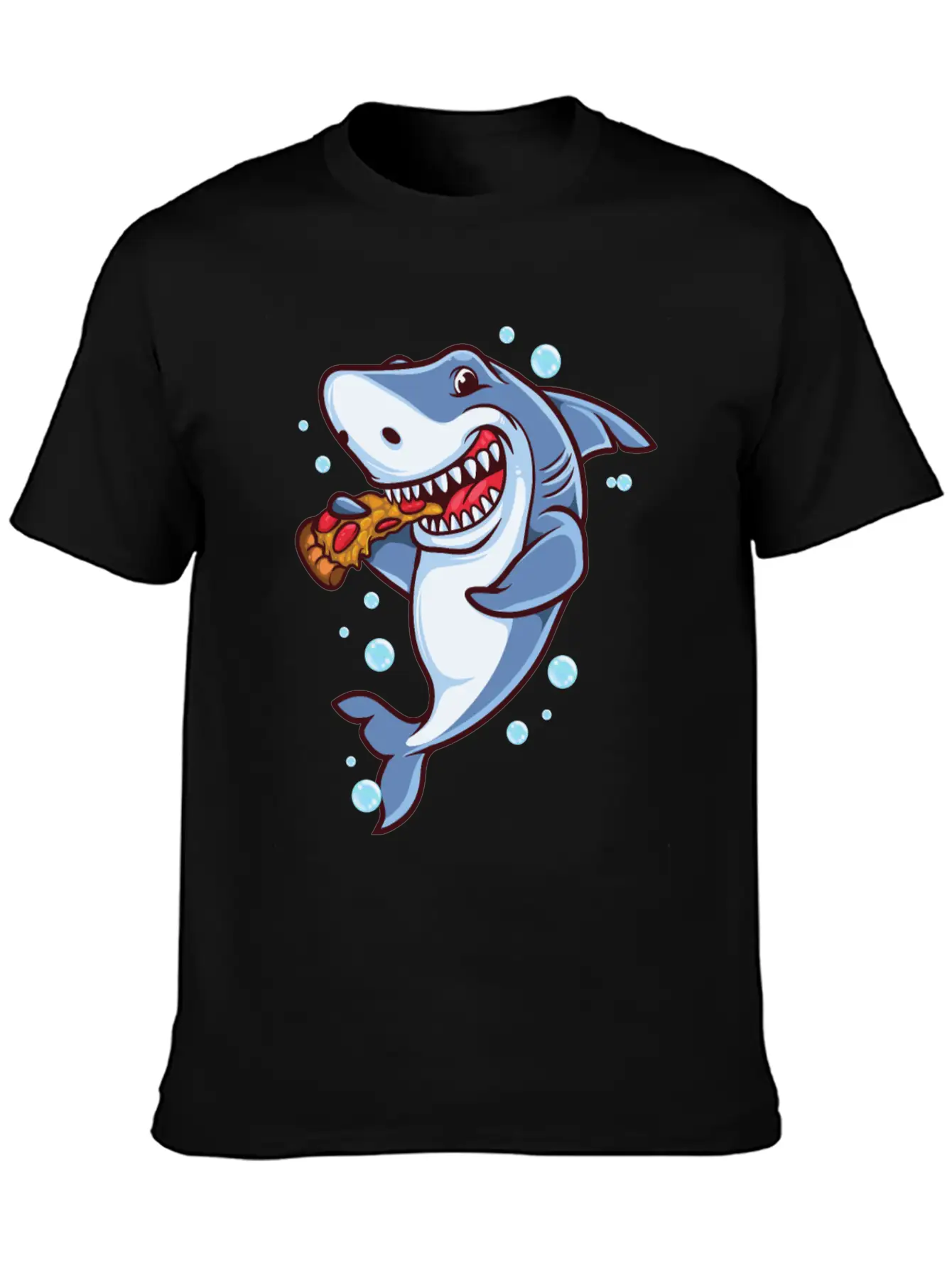 Funny Shark Eating Pizza Essential Cotton Tee For Daily Outfits – Unisex Style