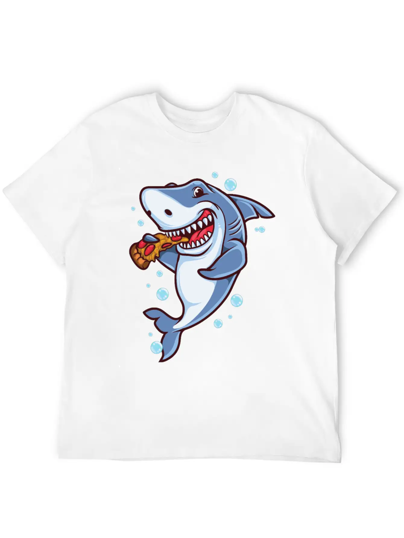 Funny Shark Eating Pizza Essential Cotton Tee For Daily Outfits – Unisex Style