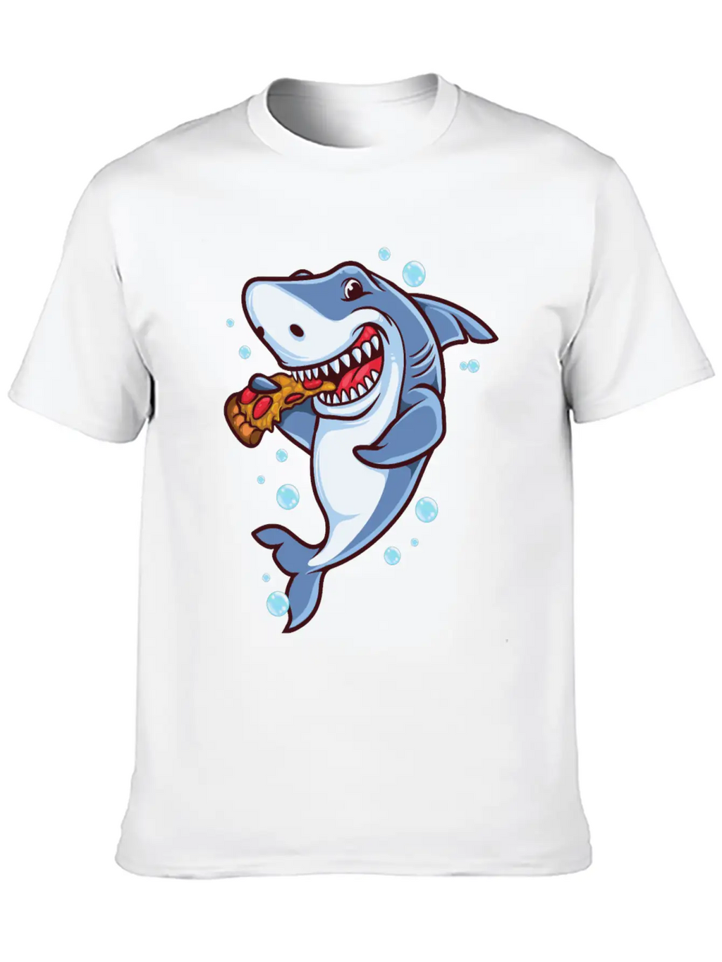 Funny Shark Eating Pizza Essential Cotton Tee For Daily Outfits – Unisex Style