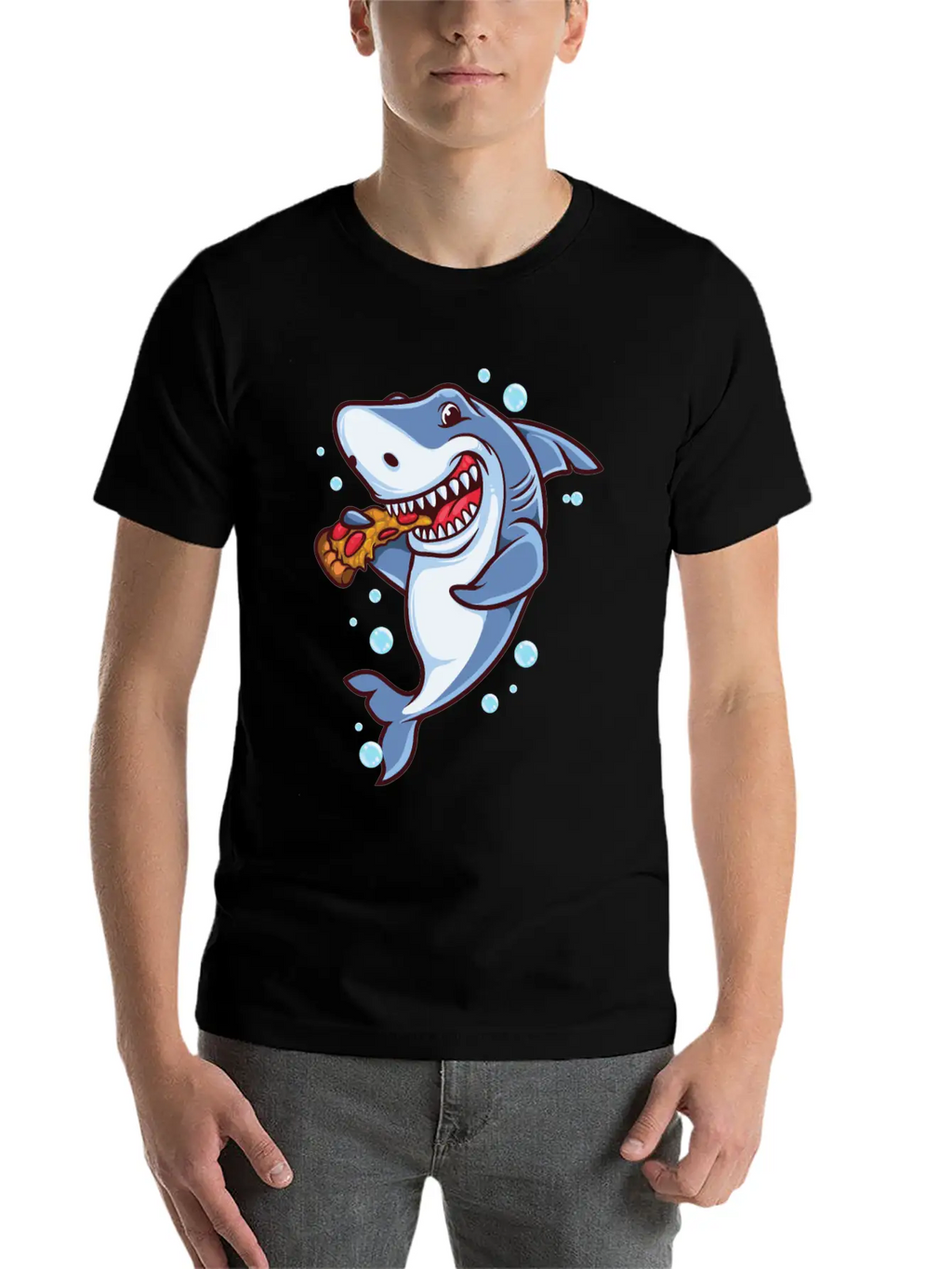 Funny Shark Eating Pizza Essential Cotton Tee For Daily Outfits – Unisex Style