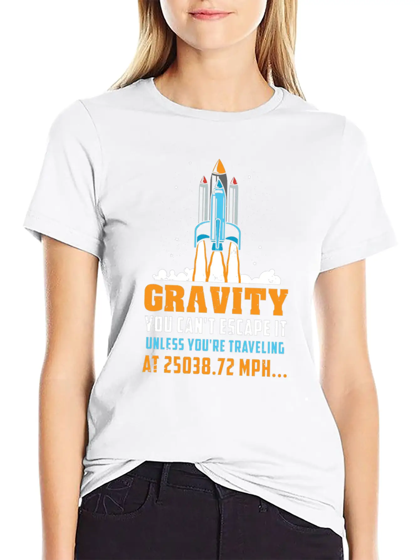 Funny Space Rocket Science Gravity Escape Gift Unisex Short Sleeve Soft Cotton T-Shirt – Casual Everyday Wear