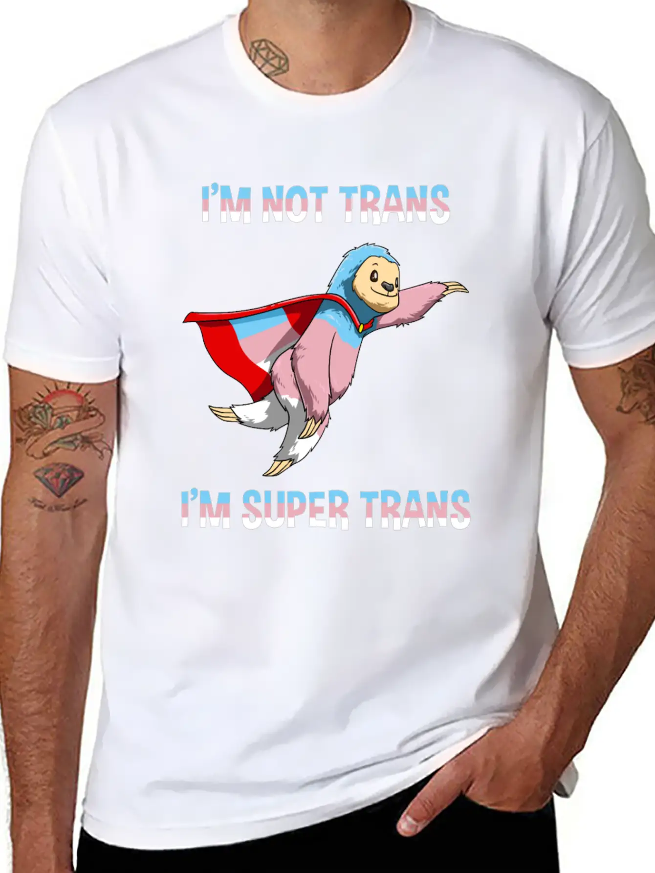 Funny Super Transgender Sloth Gift Stylish Everyday T-Shirt – Unisex Basic Cotton Tee