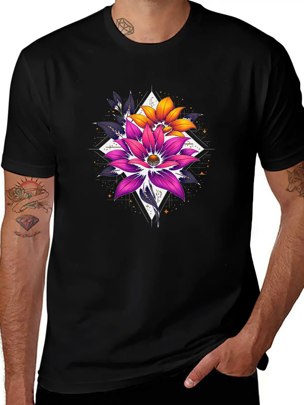 Futuristic Bloom Flower Essential Cotton Tee For Daily Outfits – Unisex Style