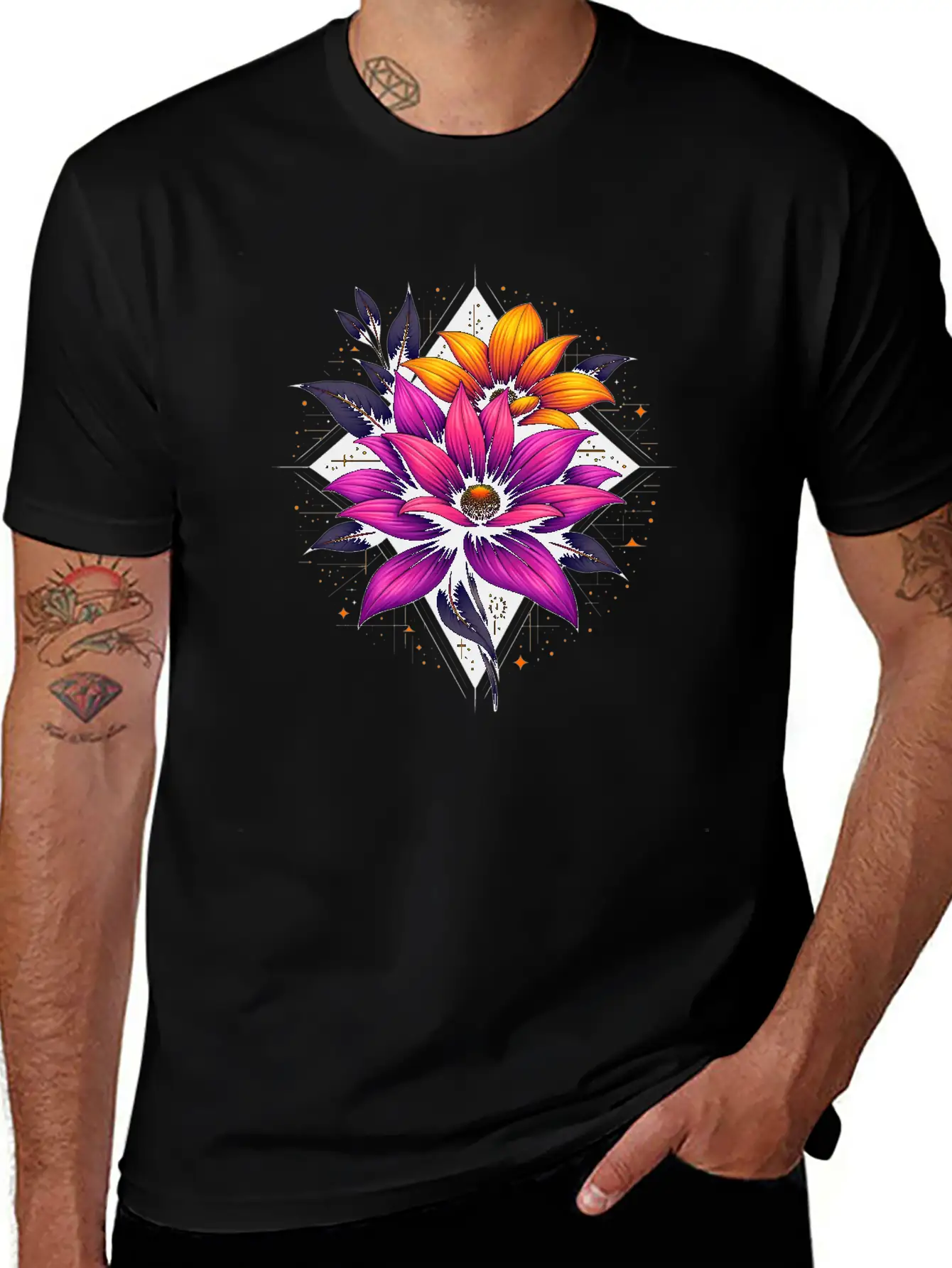 Futuristic Bloom Flower Essential Cotton Tee For Daily Outfits – Unisex Style
