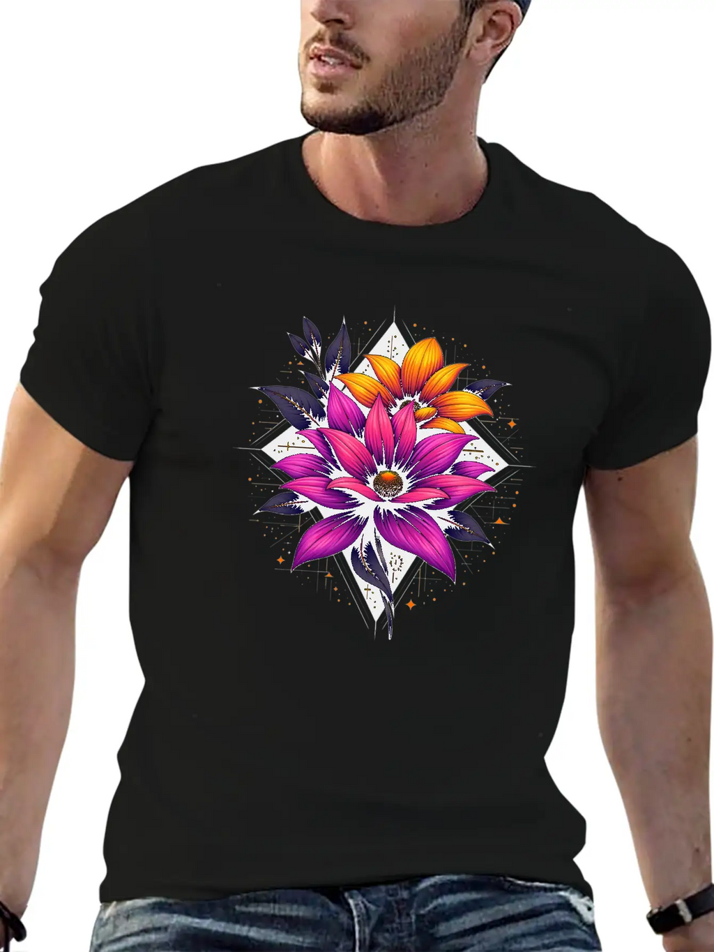 Futuristic Bloom Flower Essential Cotton Tee For Daily Outfits – Unisex Style