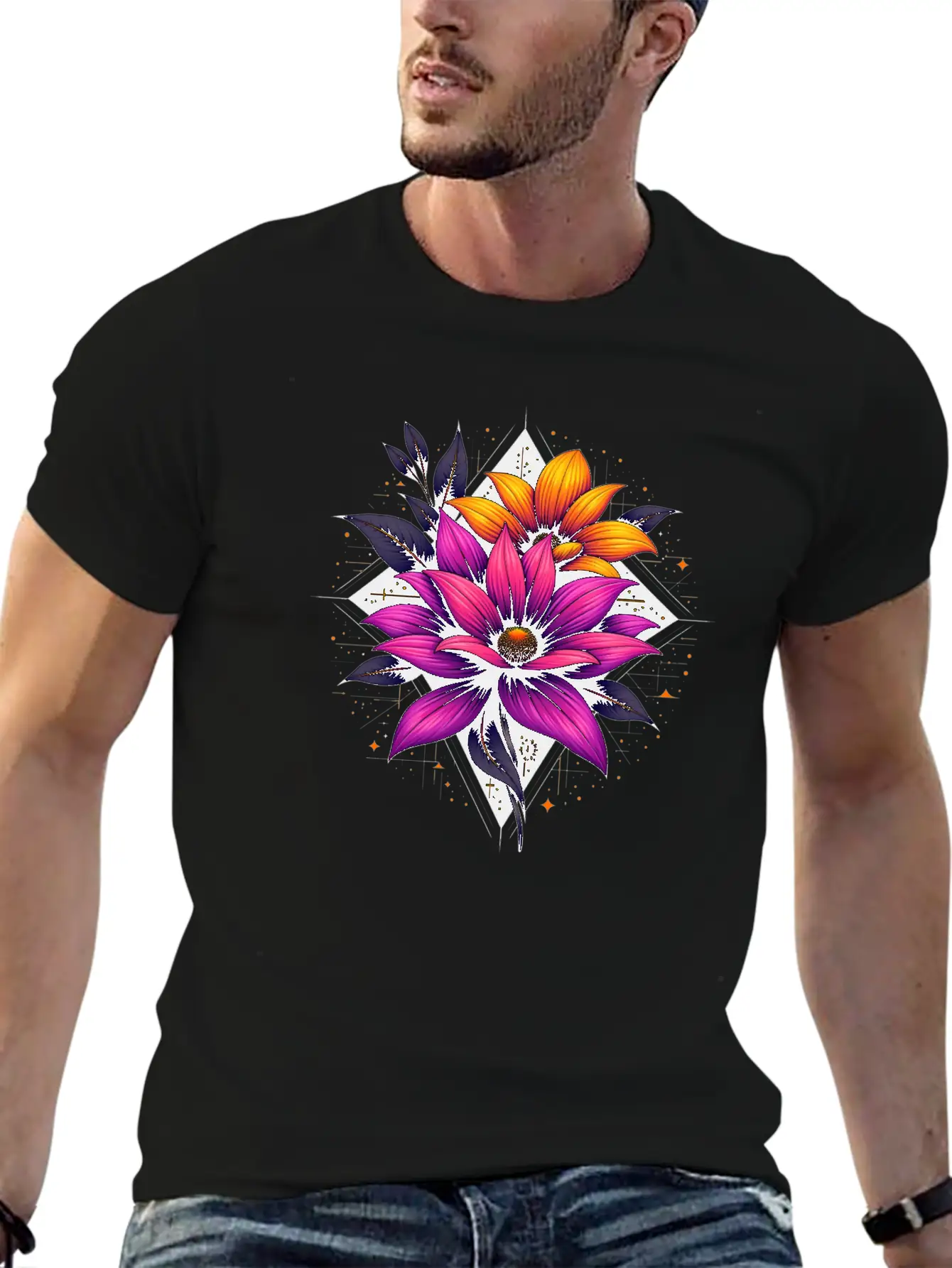 Futuristic Bloom Flower Essential Cotton Tee For Daily Outfits – Unisex Style