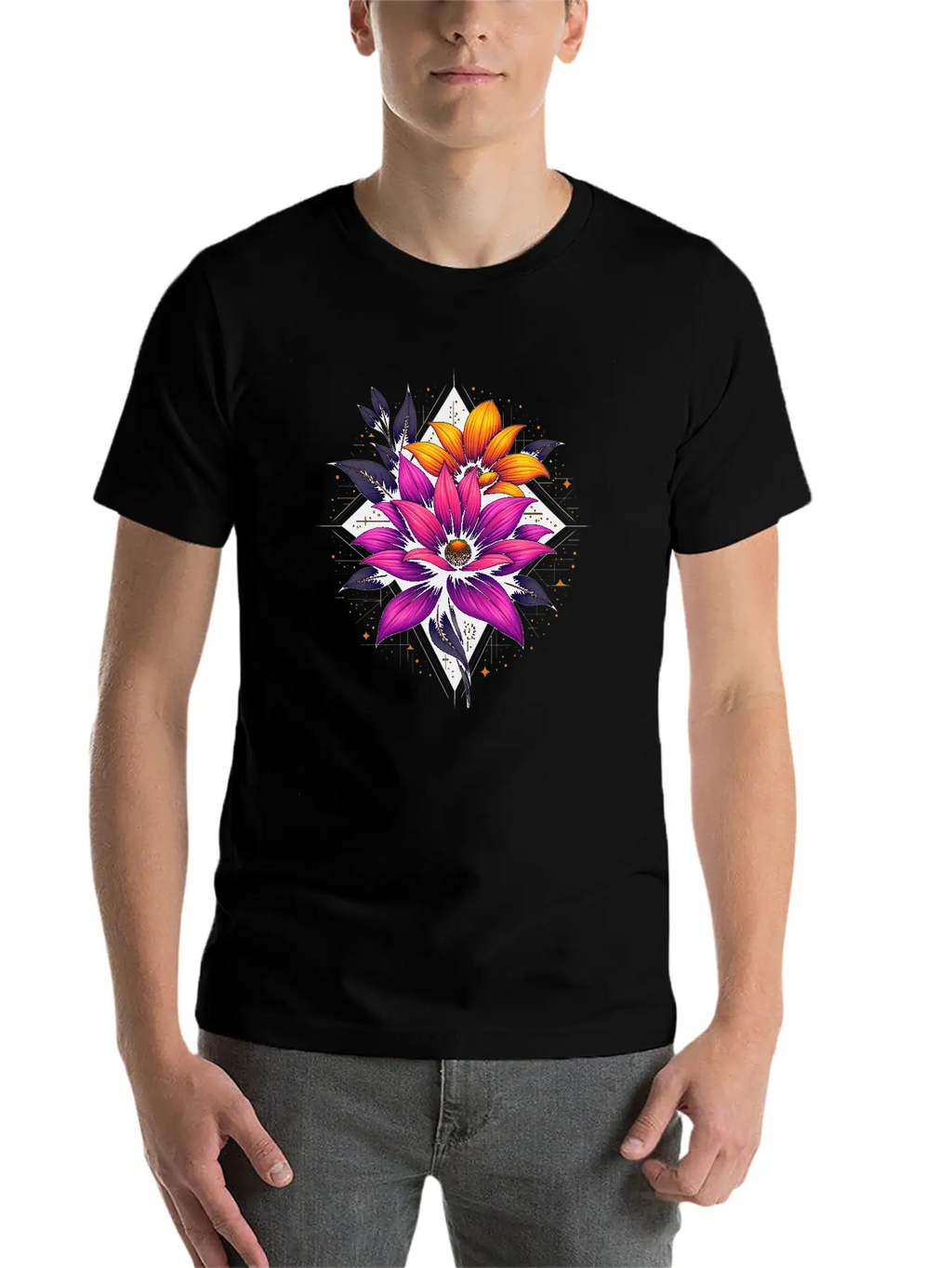 Futuristic Bloom Flower Essential Cotton Tee For Daily Outfits – Unisex Style