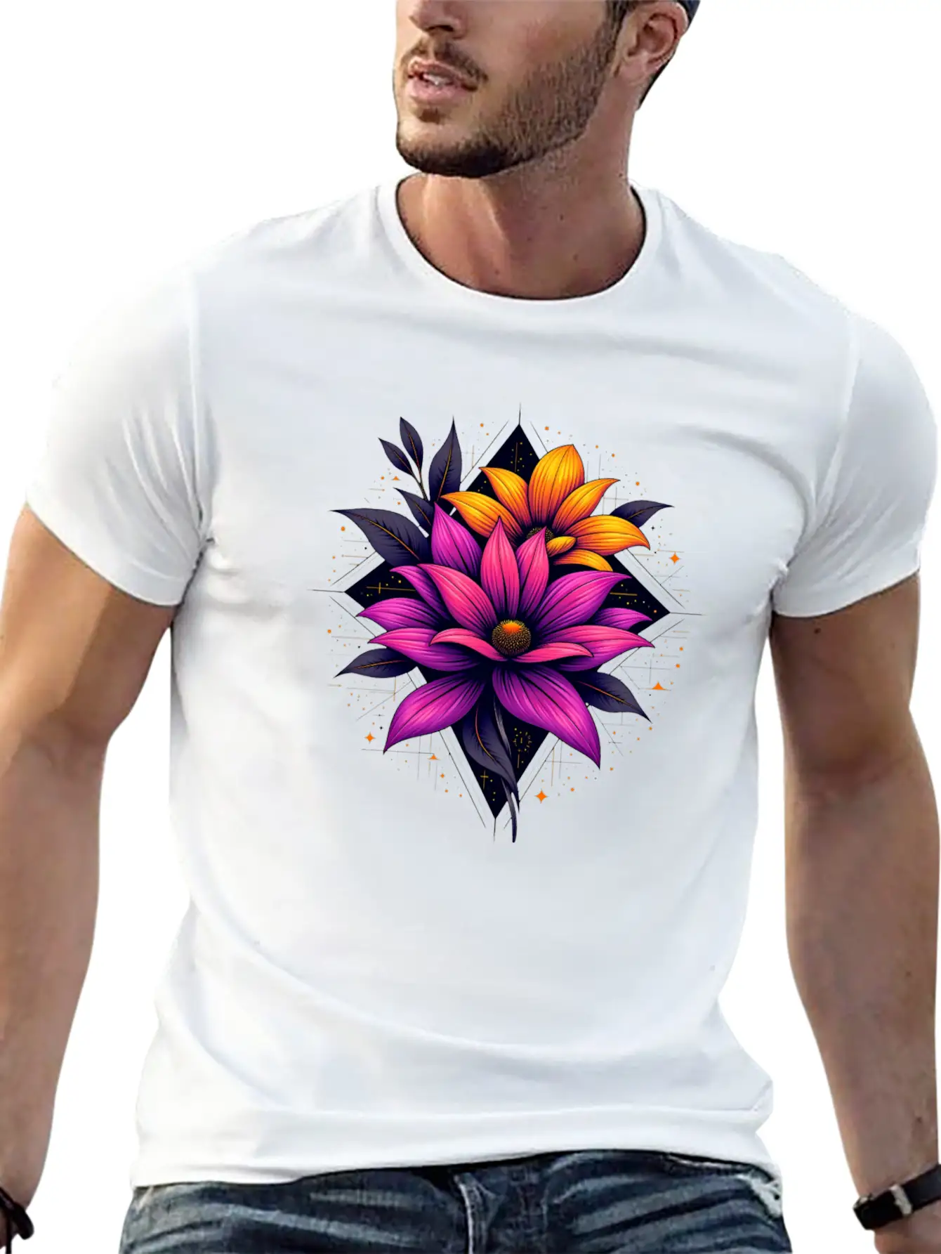 Futuristic Bloom Flower Essential Cotton Tee For Daily Outfits – Unisex Style