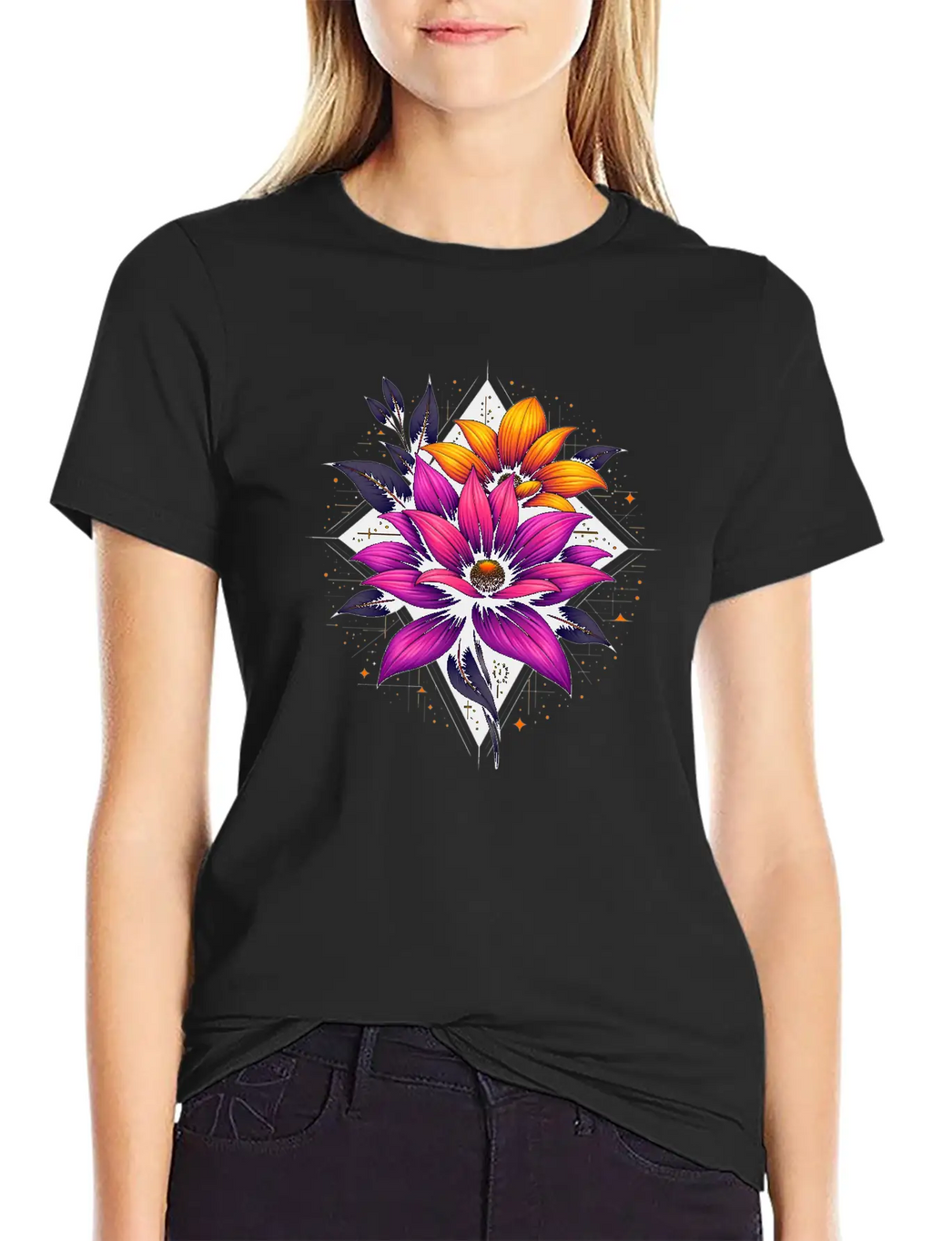 Futuristic Bloom Flower Essential Cotton Tee For Daily Outfits – Unisex Style