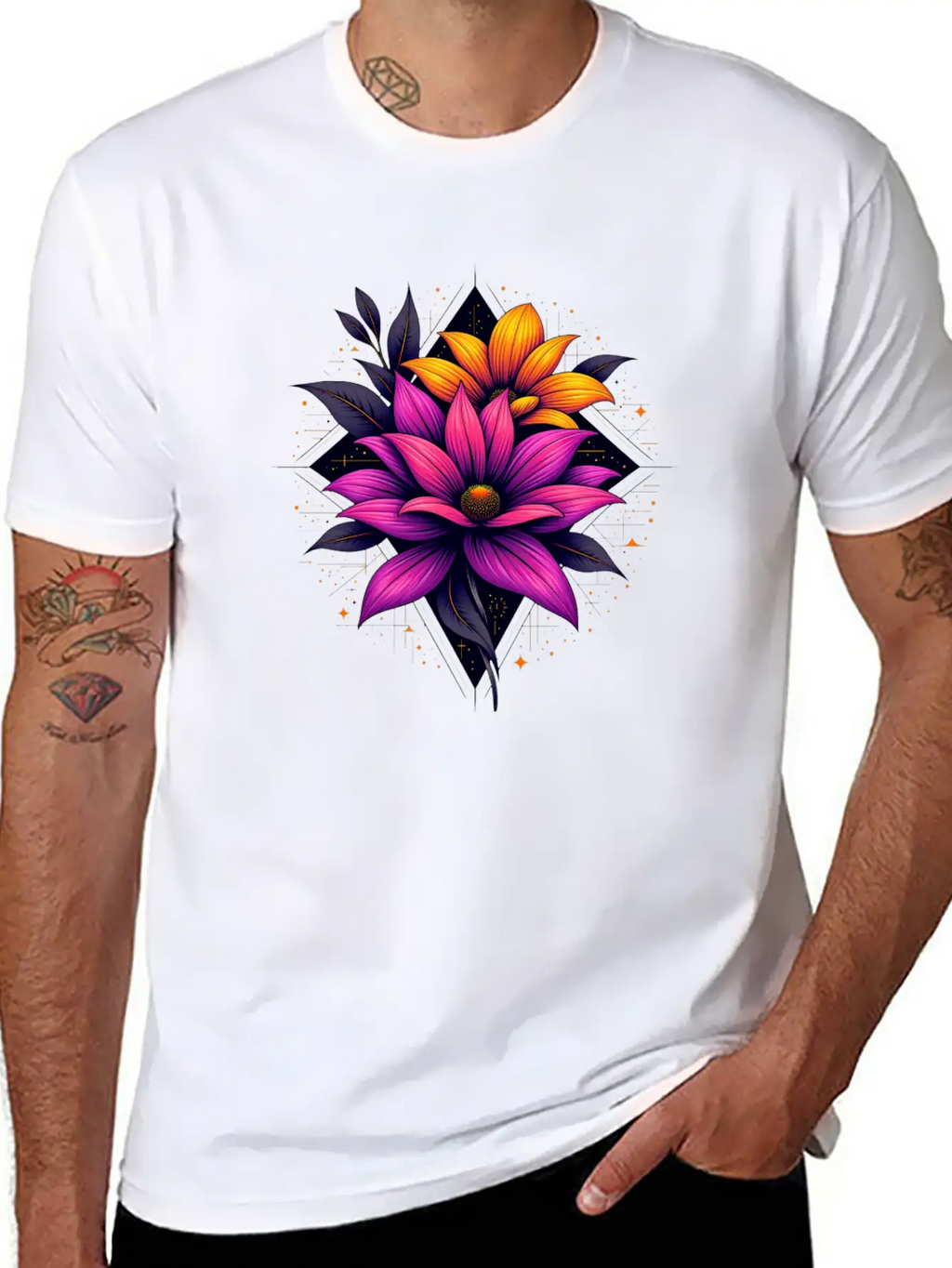 Futuristic Bloom Flower Essential Cotton Tee For Daily Outfits – Unisex Style