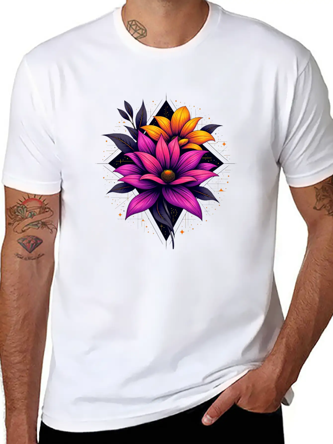 Futuristic Bloom Flower Essential Cotton Tee For Daily Outfits – Unisex Style