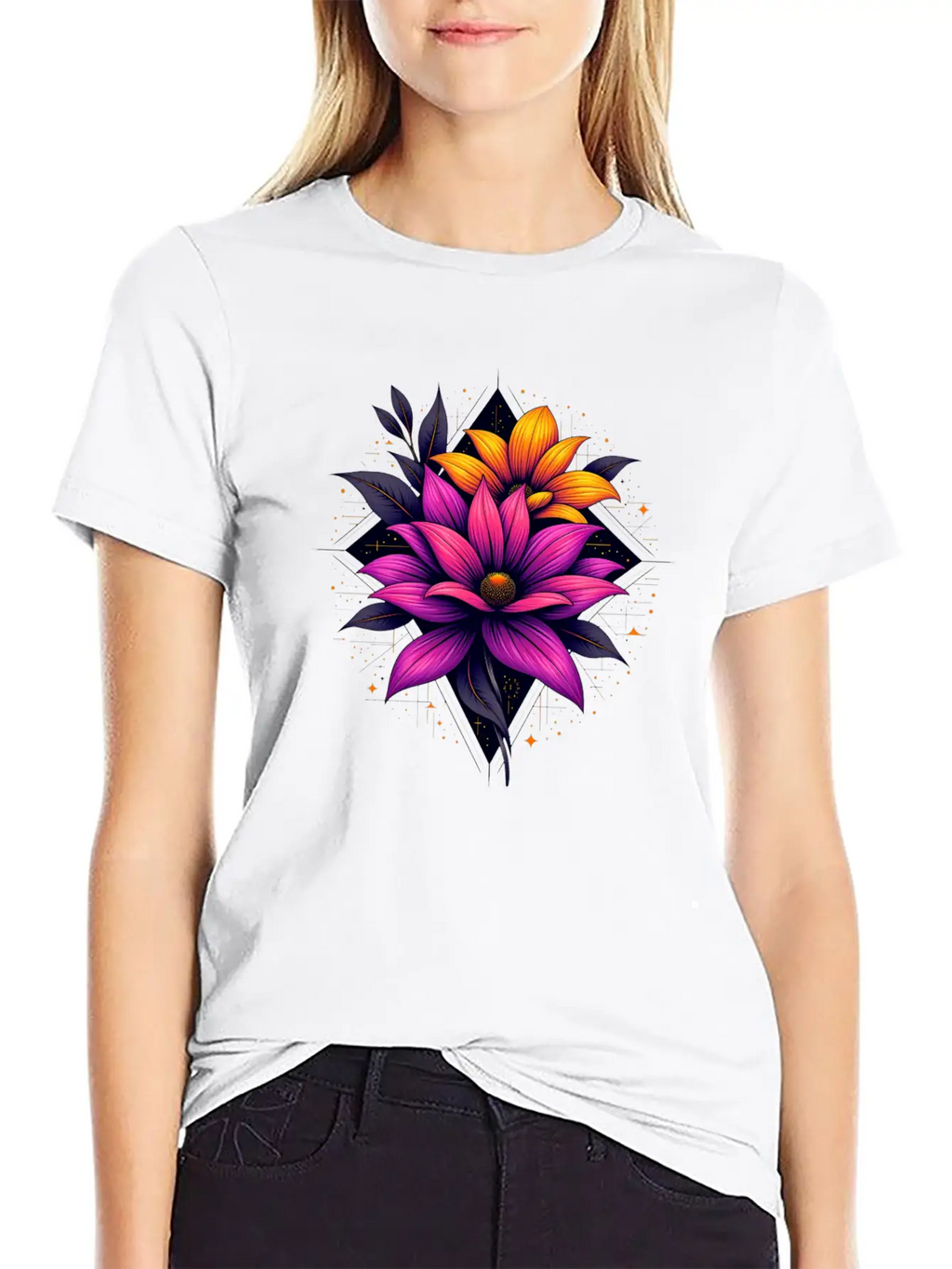 Futuristic Bloom Flower Essential Cotton Tee For Daily Outfits – Unisex Style
