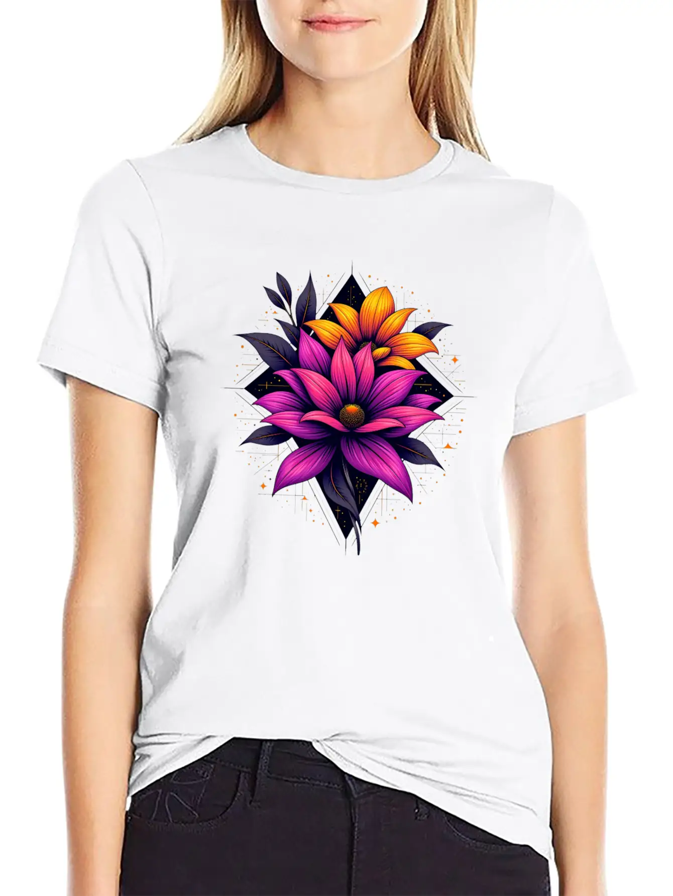 Futuristic Bloom Flower Essential Cotton Tee For Daily Outfits – Unisex Style