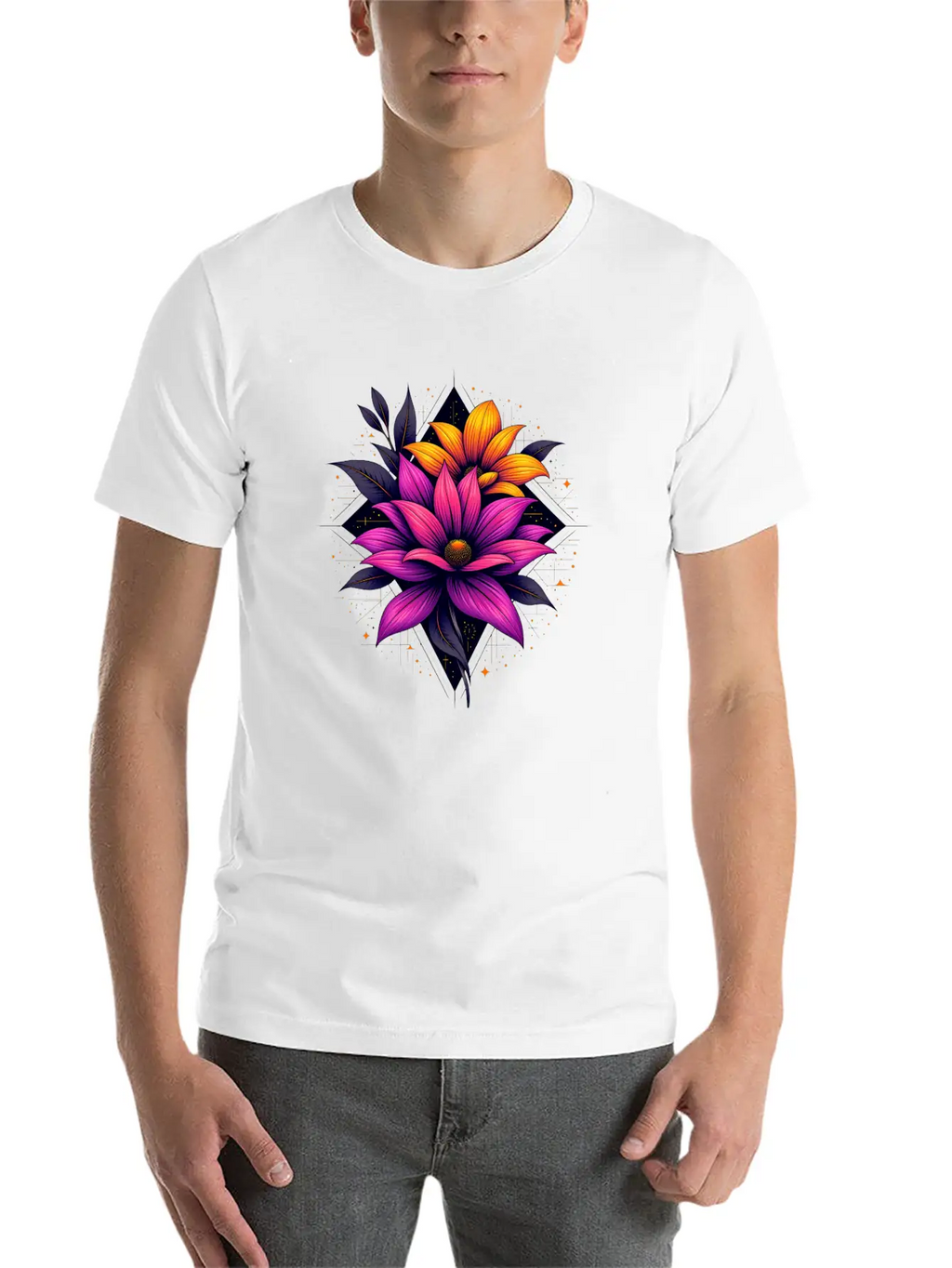 Futuristic Bloom Flower Essential Cotton Tee For Daily Outfits – Unisex Style