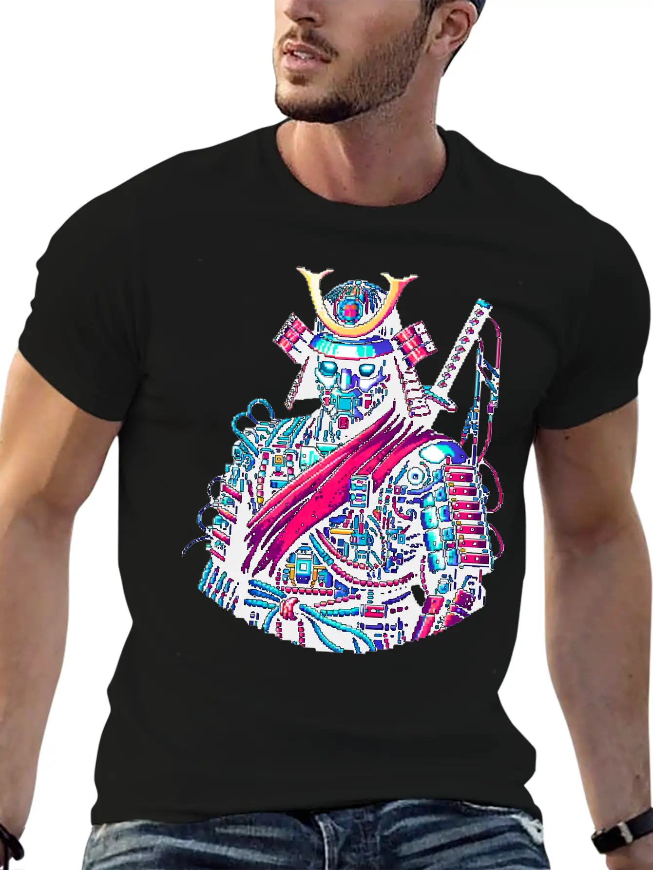 Futuristic Samurai Warrior - Pixel Art Design Unisex Casual T-Shirt – Clean Design For Daily Comfort