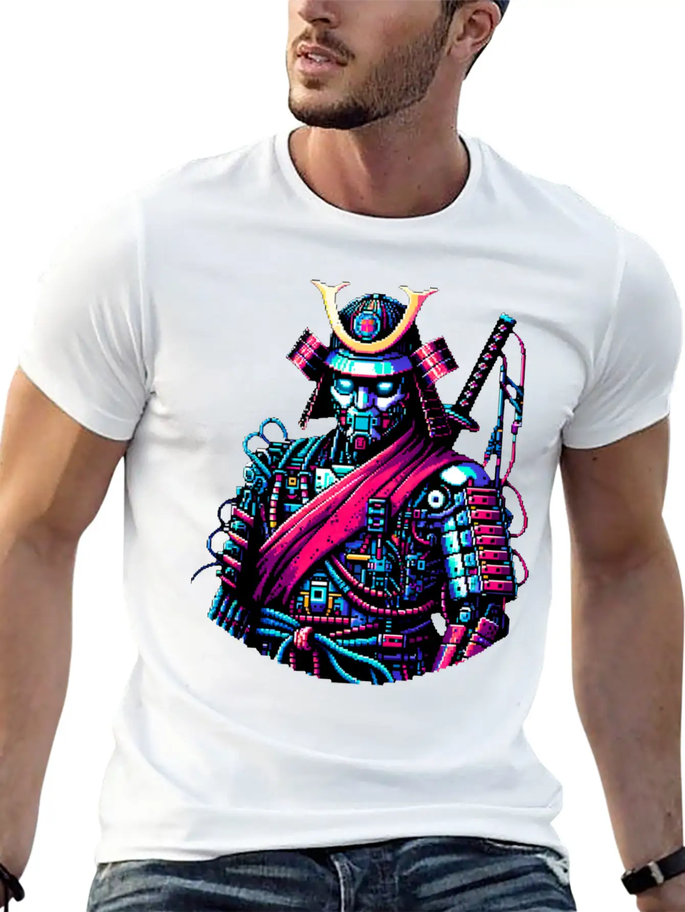 Futuristic Samurai Warrior - Pixel Art Design Unisex Casual T-Shirt – Clean Design For Daily Comfort
