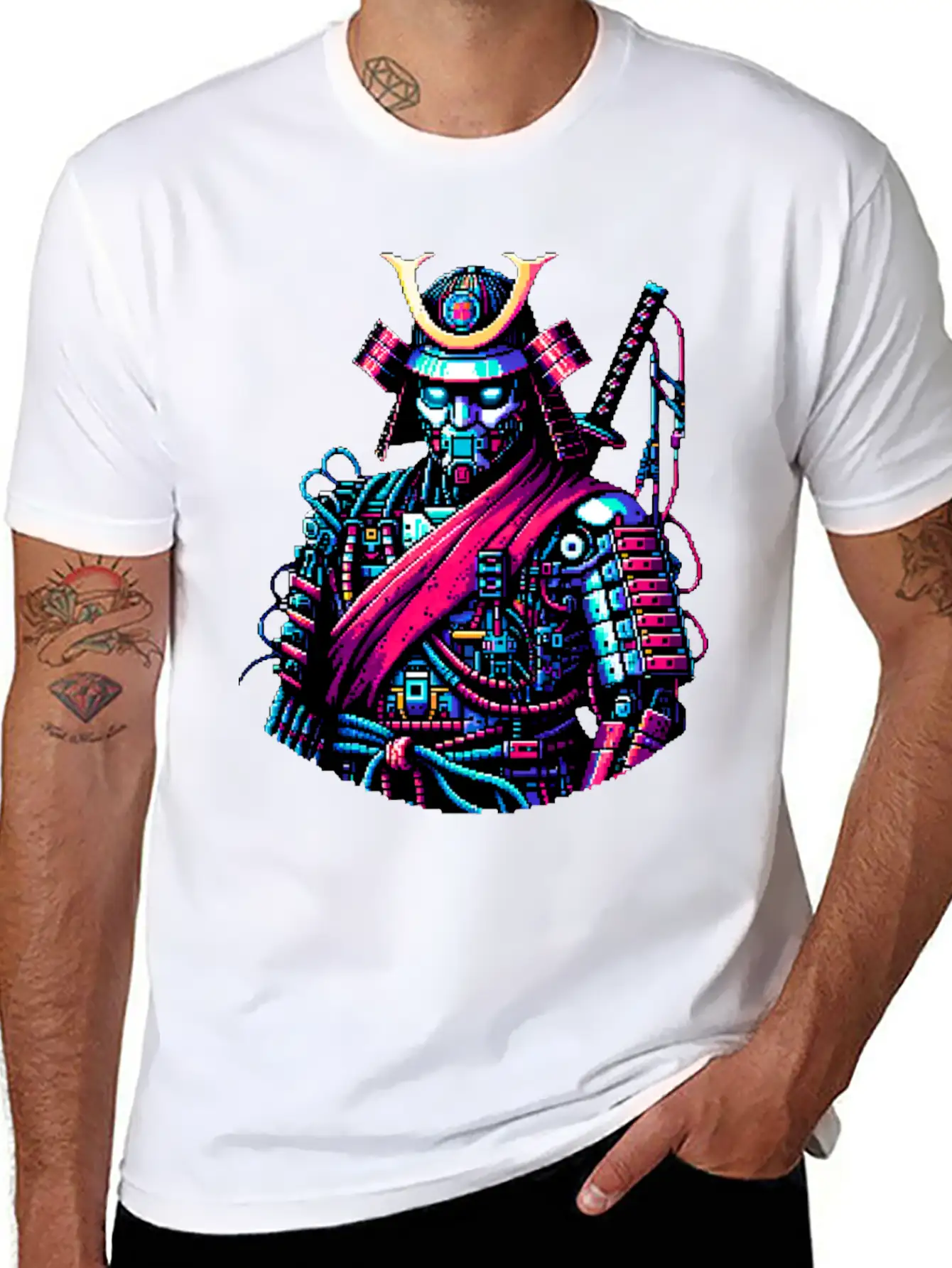 Futuristic Samurai Warrior - Pixel Art Design Unisex Casual T-Shirt – Clean Design For Daily Comfort
