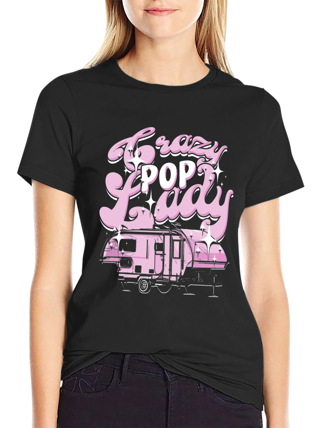 Crazy Pop Lady T-Shirt - Retro Camping Design