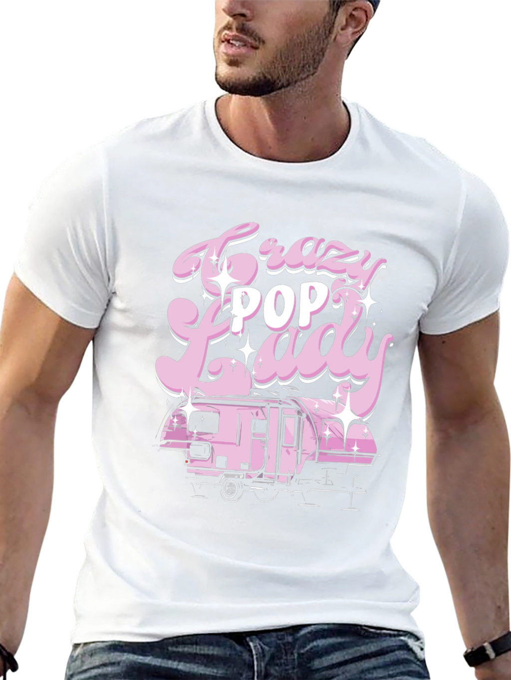 Crazy Pop Lady T-Shirt - Retro Camping Design