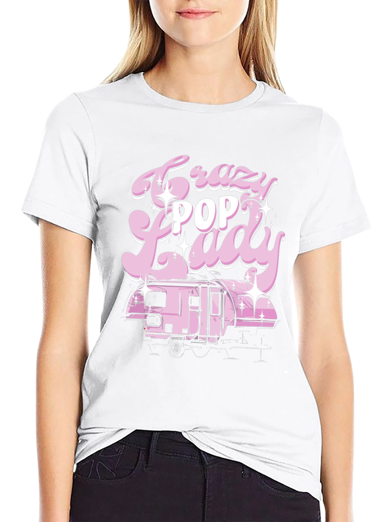 Crazy Pop Lady T-Shirt - Retro Camping Design