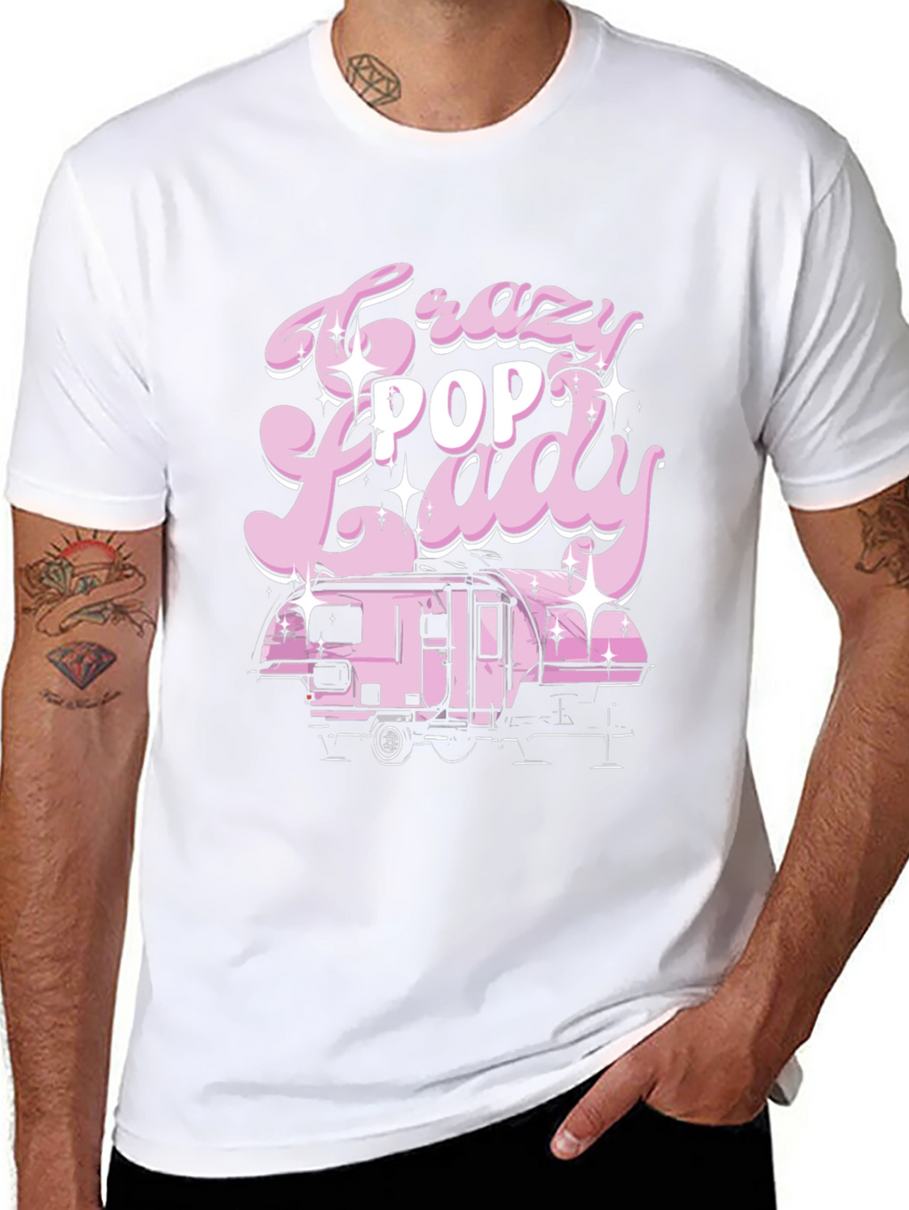 Crazy Pop Lady T-Shirt - Retro Camping Design
