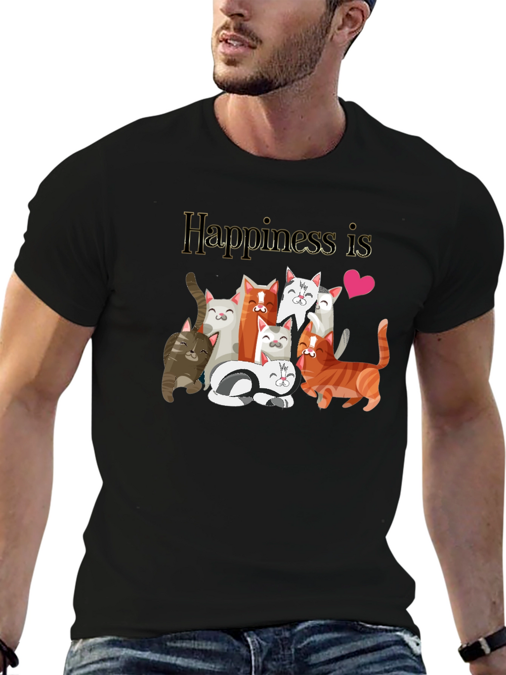 Happiness is Cats Graphic T-Shirt Cat Lover Tee