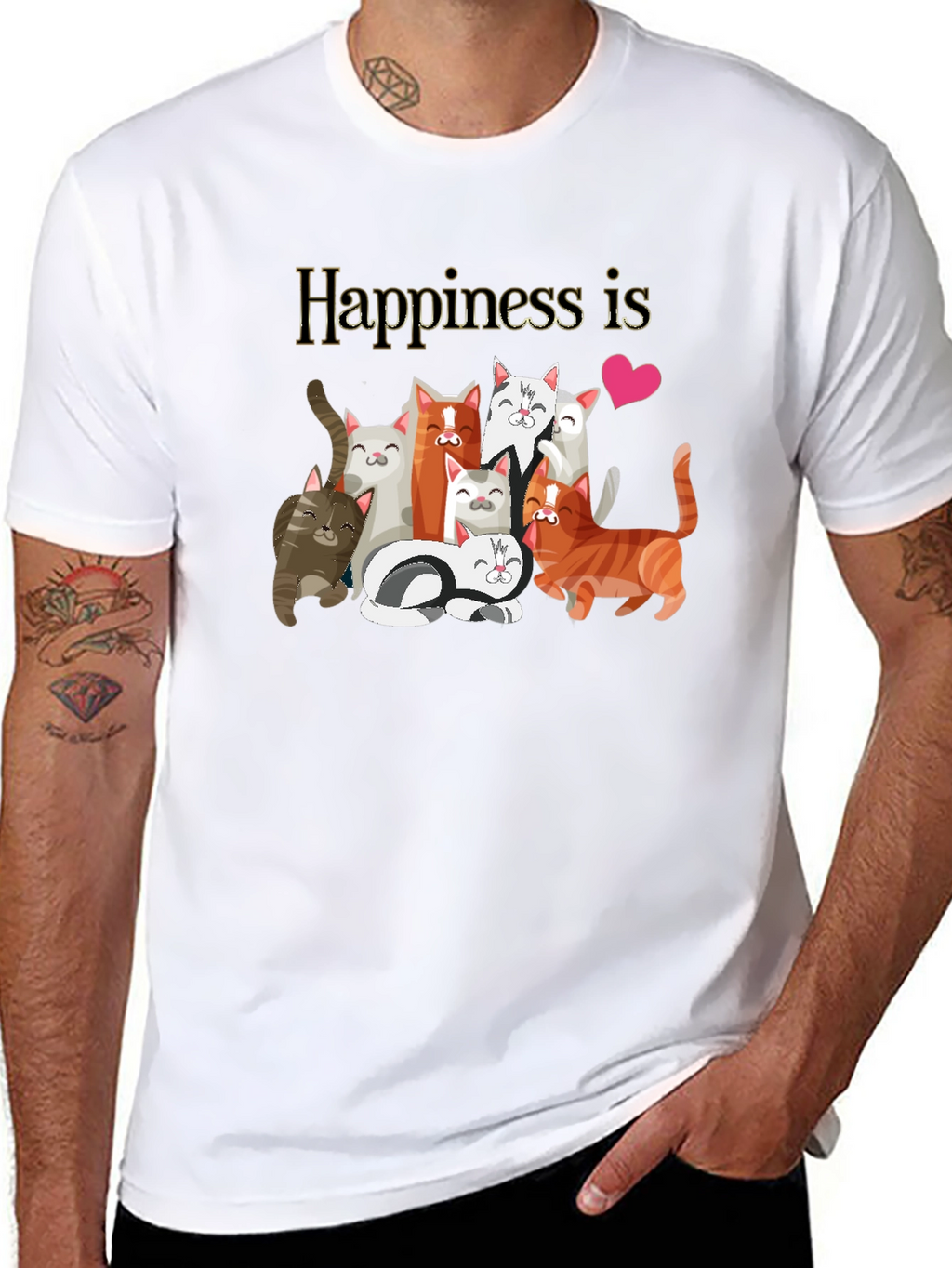 Happiness is Cats Graphic T-Shirt Cat Lover Tee