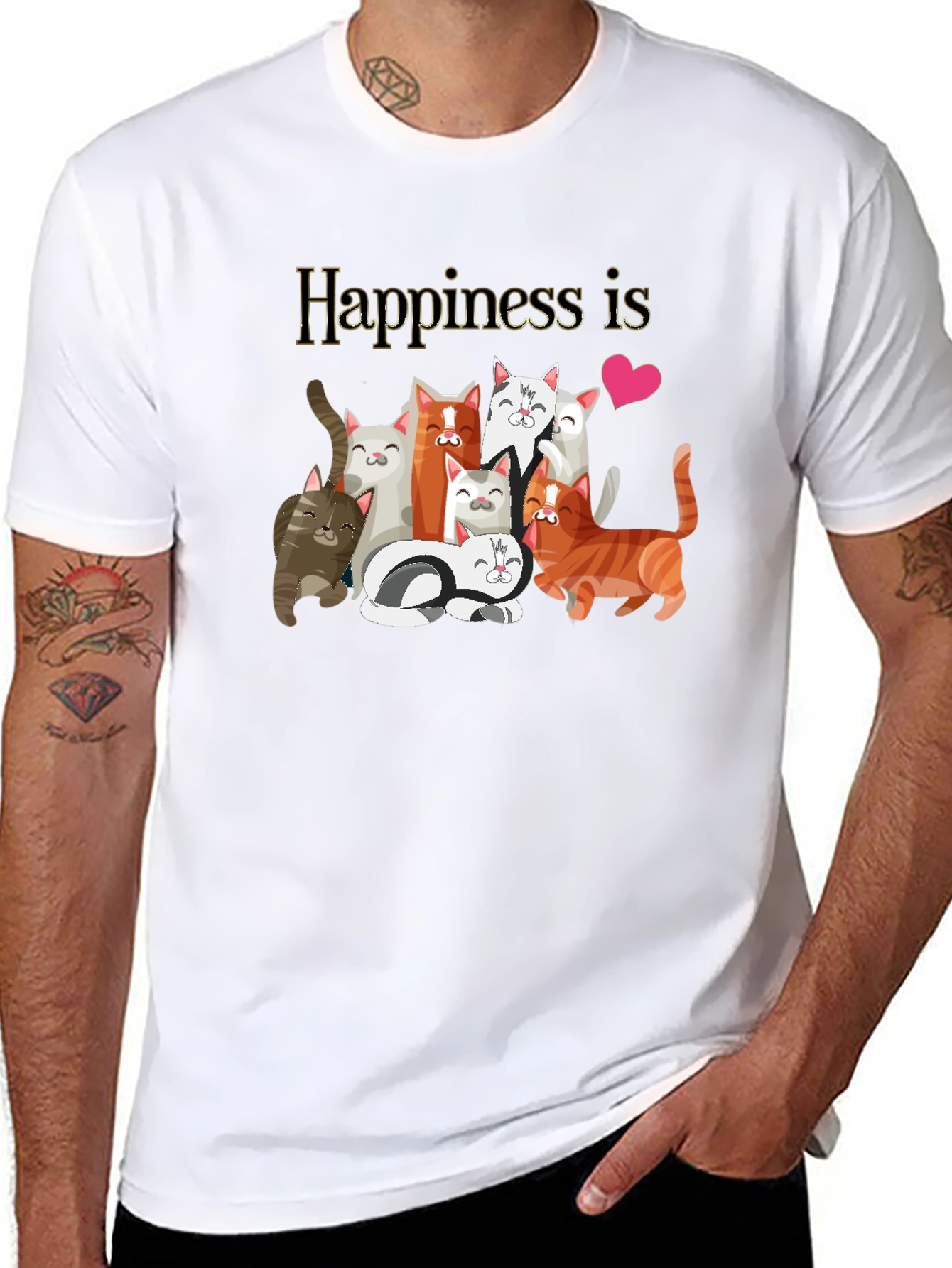 Happiness is Cats Graphic T-Shirt Cat Lover Tee