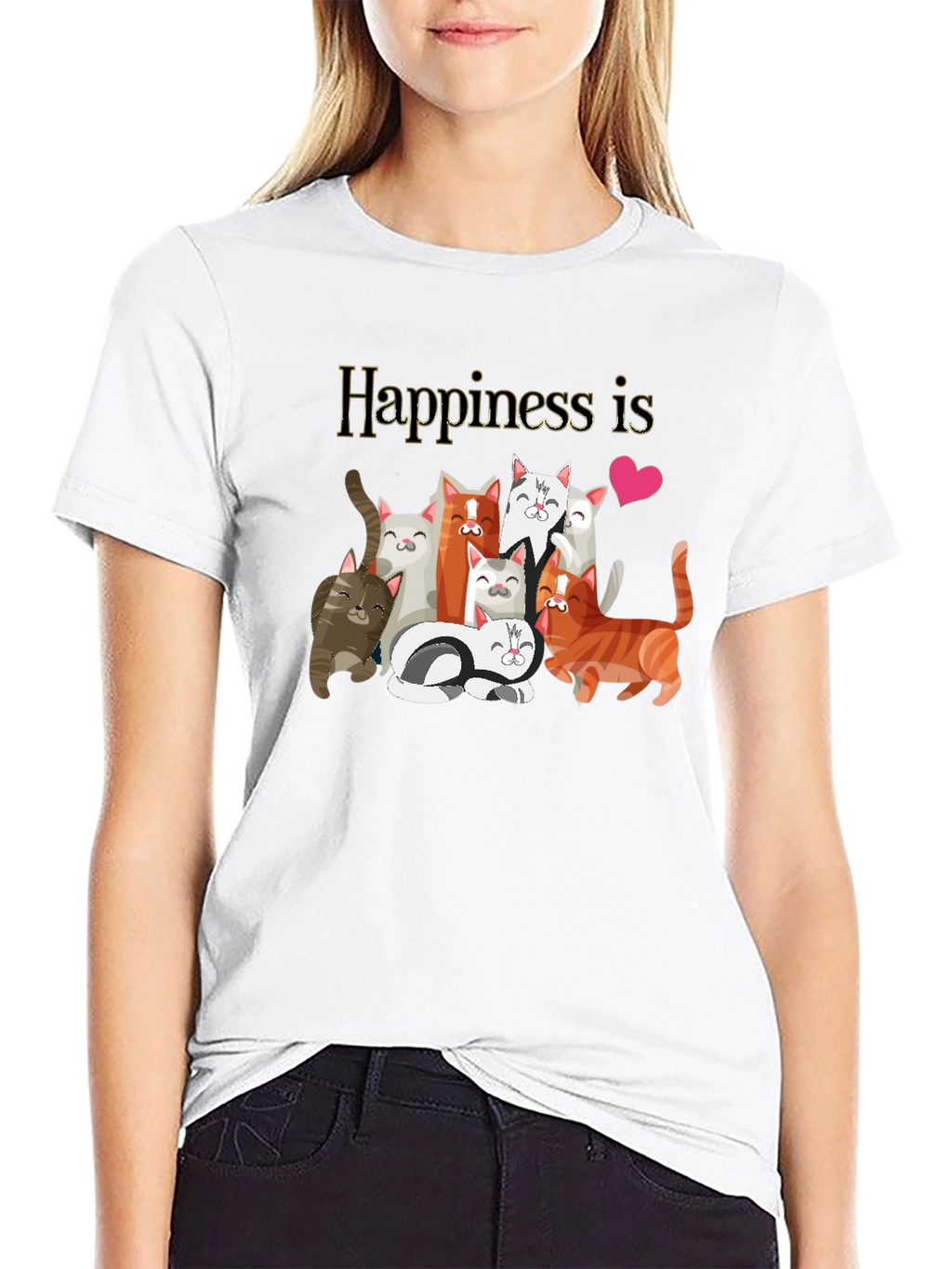 Happiness is Cats Graphic T-Shirt Cat Lover Tee