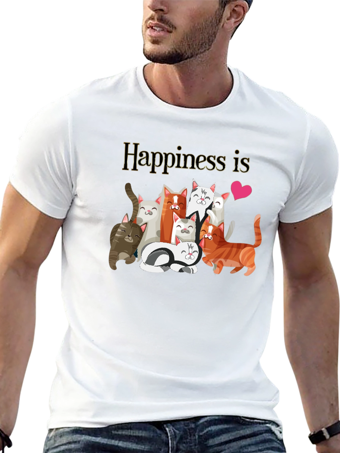 Happiness is Cats Graphic T-Shirt Cat Lover Tee