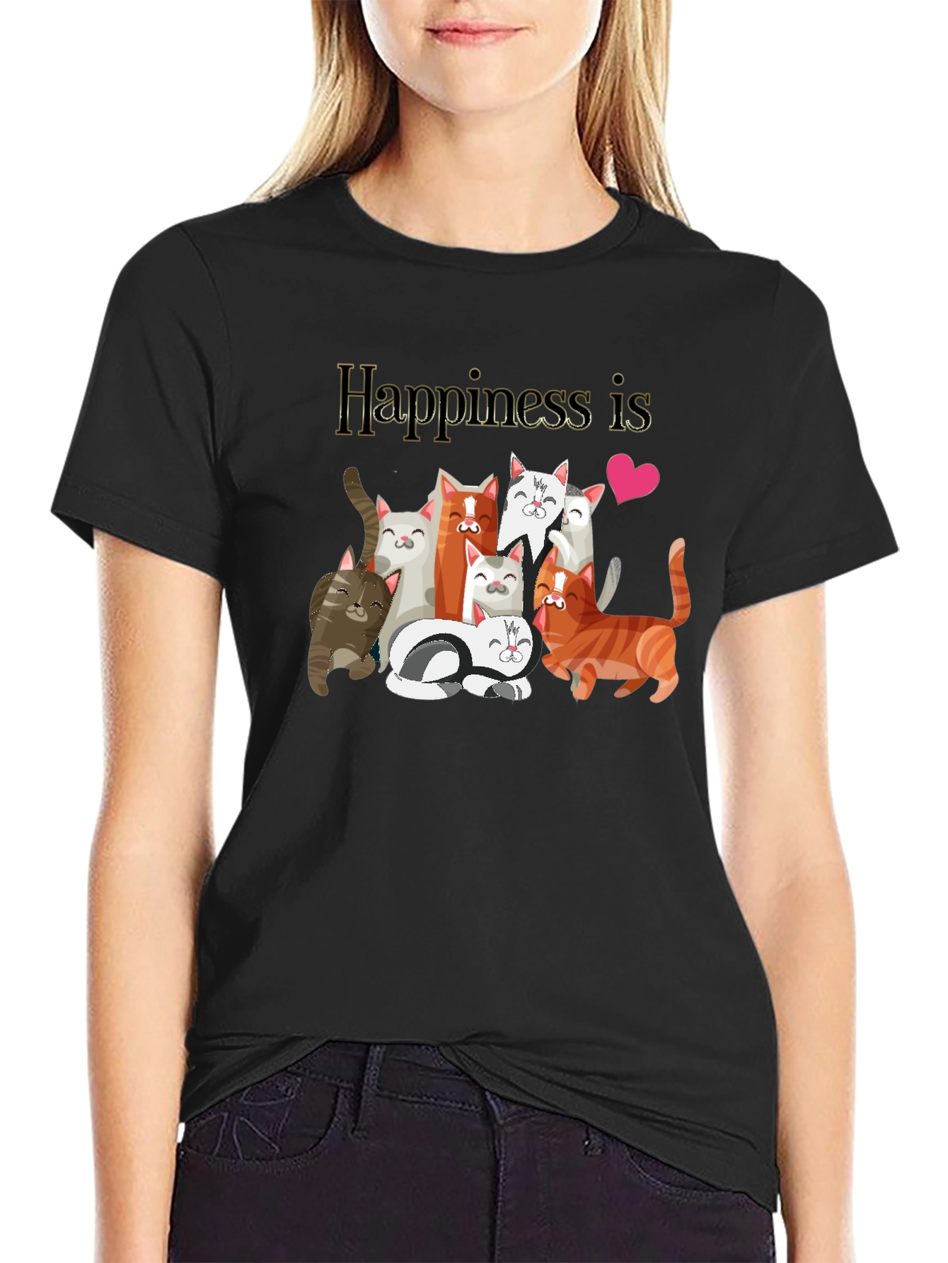 Happiness is Cats Graphic T-Shirt Cat Lover Tee