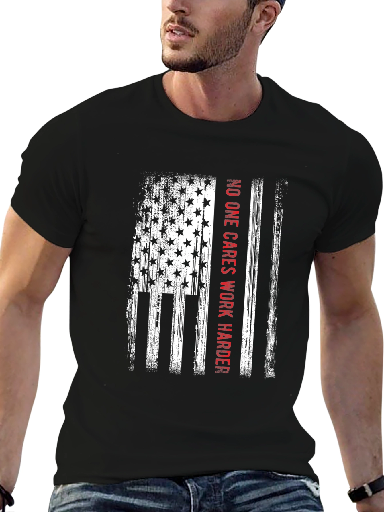 American Flag No One Cares Work Harder Graphic T-Shirt