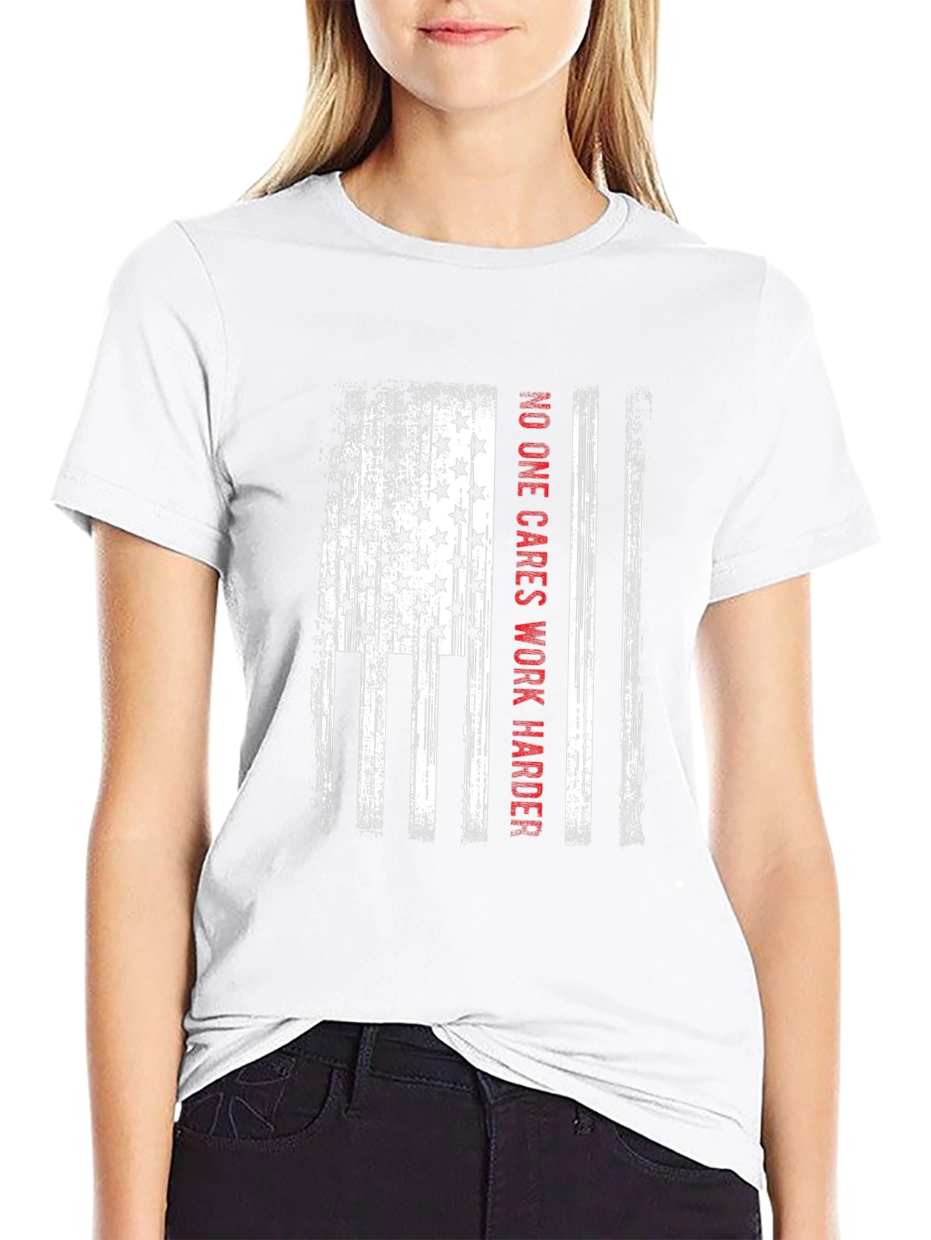American Flag No One Cares Work Harder Graphic T-Shirt