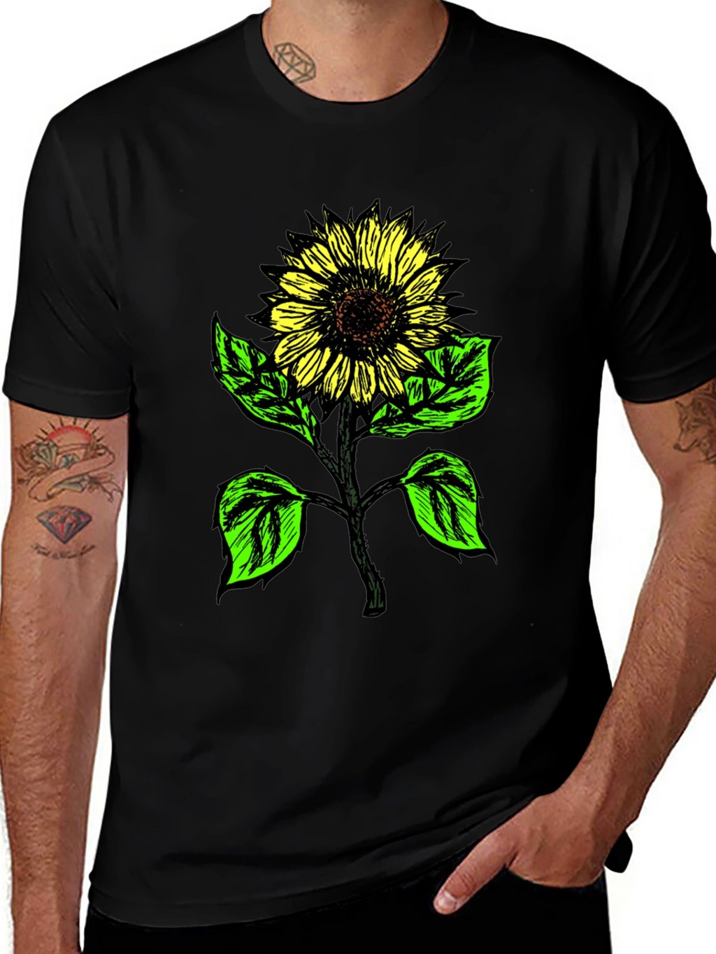 Sunflower Graphic Print Tee - Black