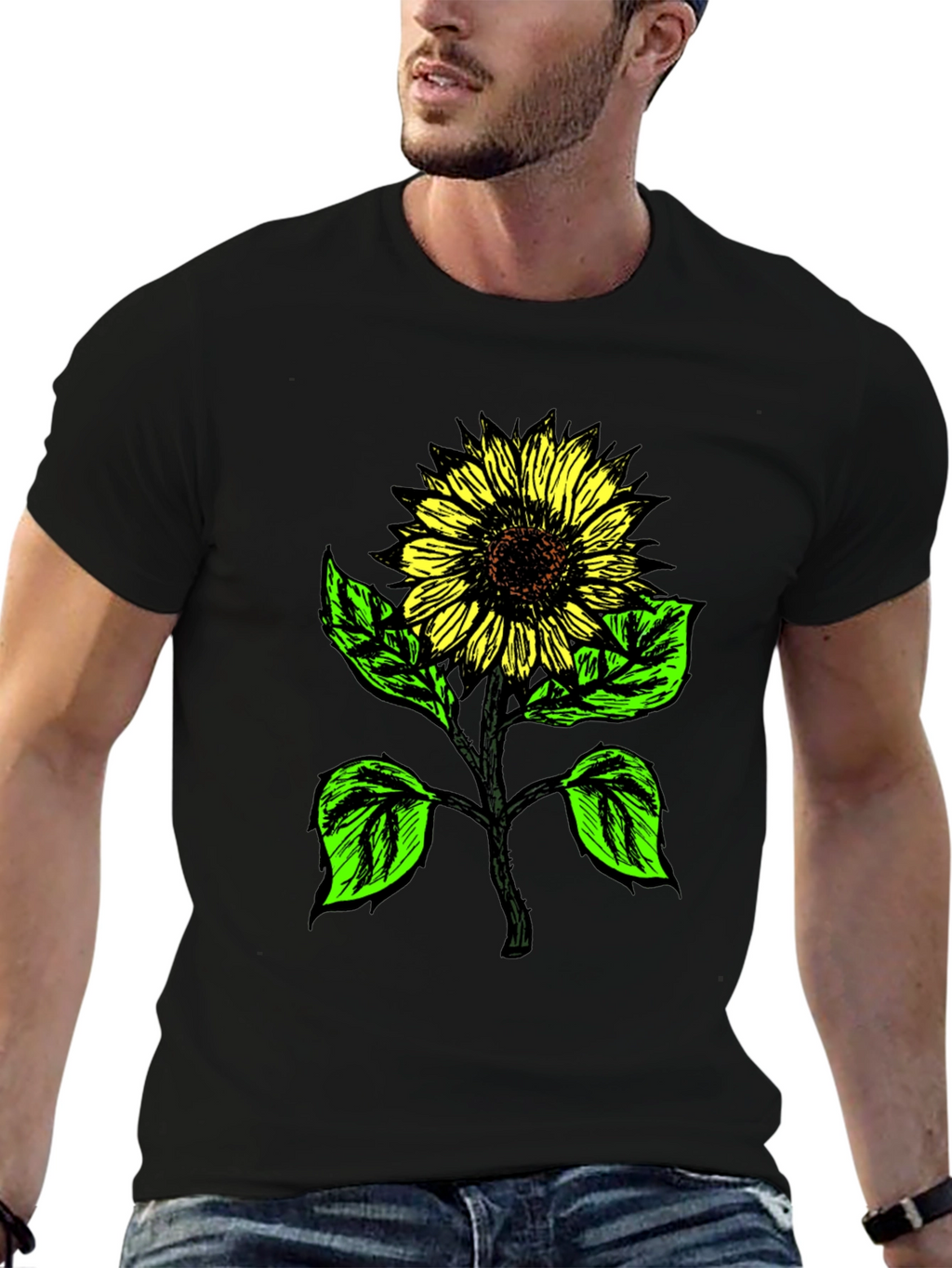 Sunflower Graphic Print Tee - Black