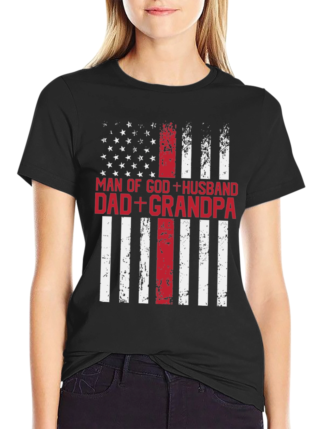 Man of God Husband Dad Grandpa Patriotic T-Shirt
