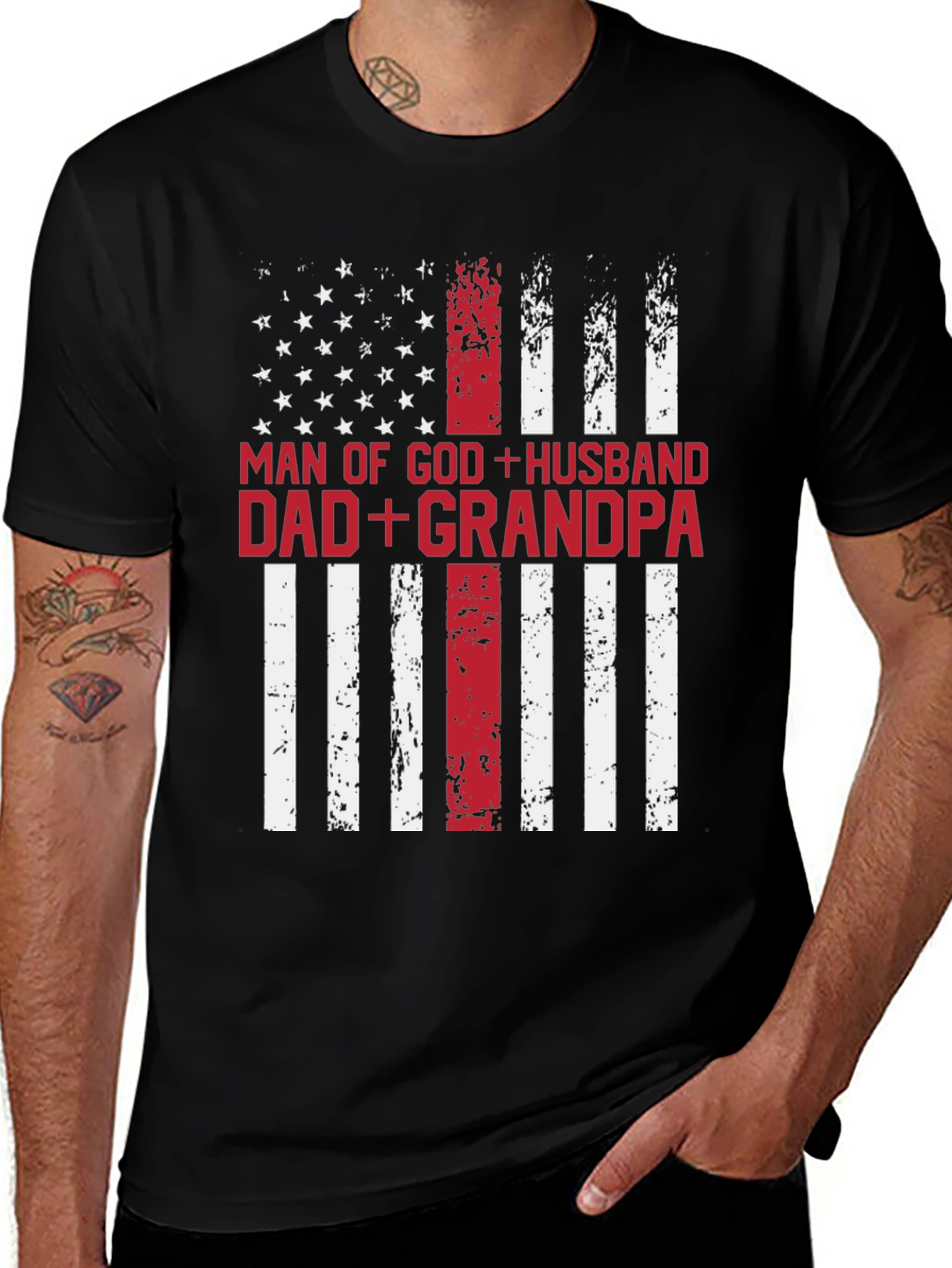 Man of God Husband Dad Grandpa Patriotic T-Shirt