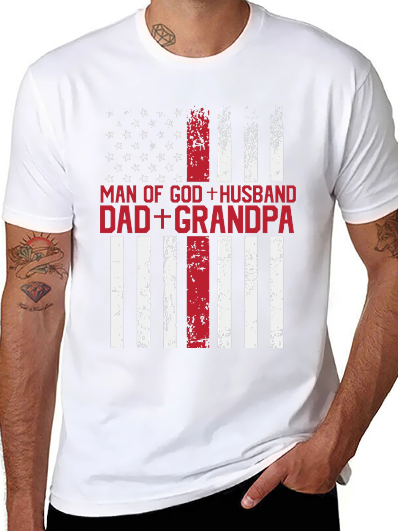 Man of God Husband Dad Grandpa Patriotic T-Shirt