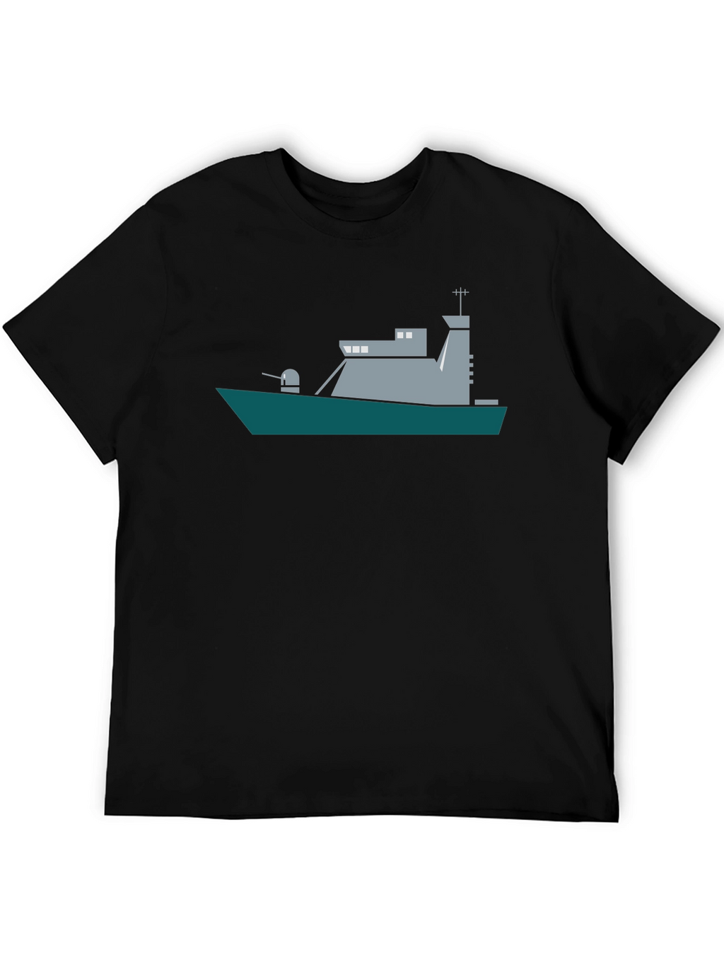 Naval Ship Graphic Tee - Black Crew Neck