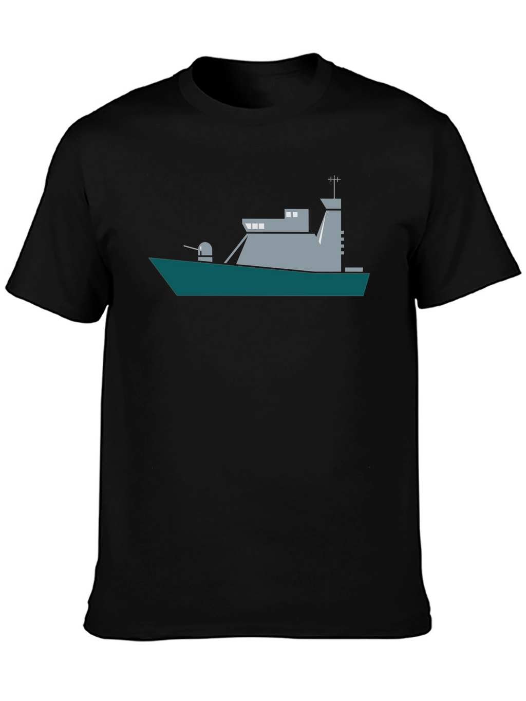 Naval Ship Graphic Tee - Black Crew Neck