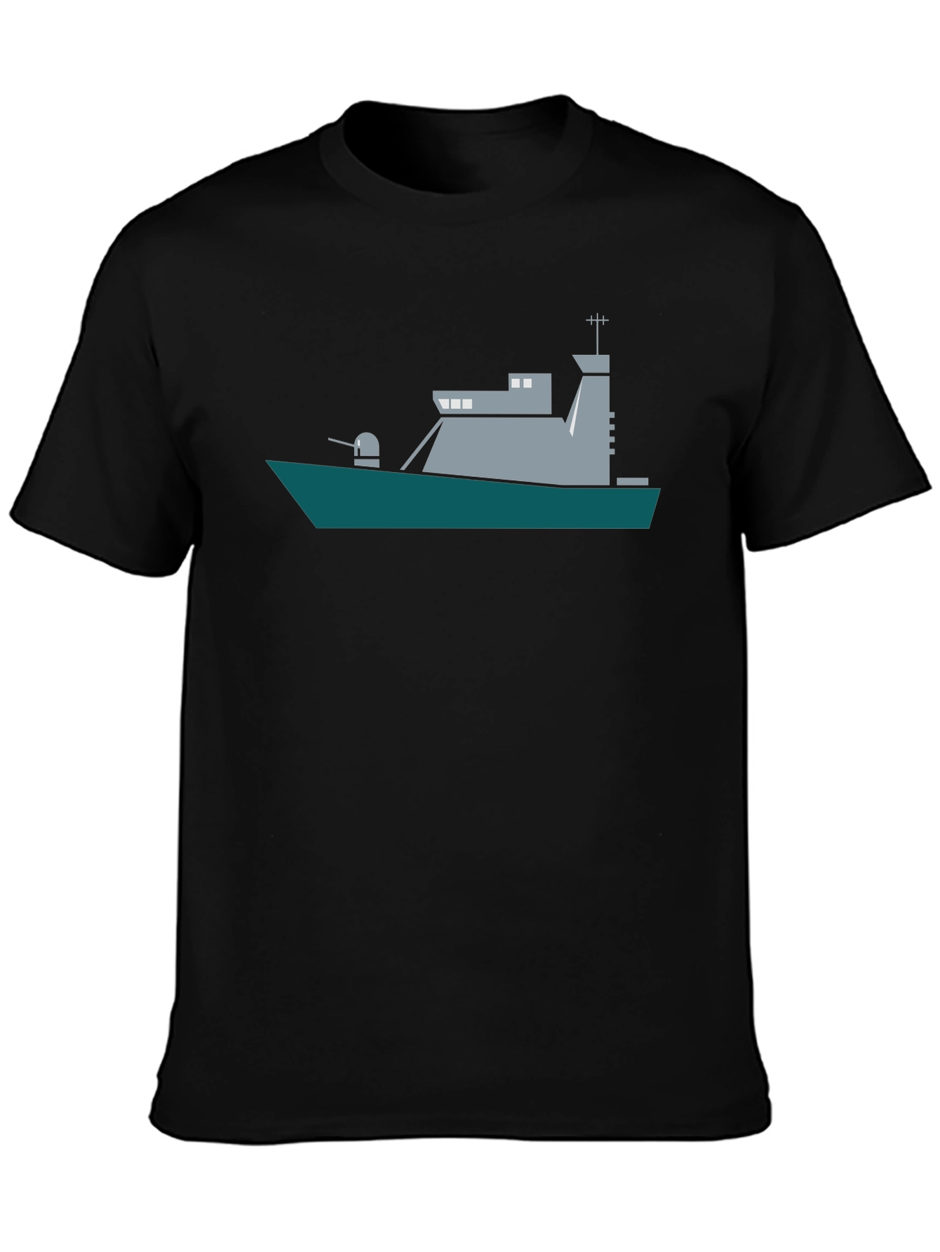 Naval Ship Graphic Tee - Black Crew Neck