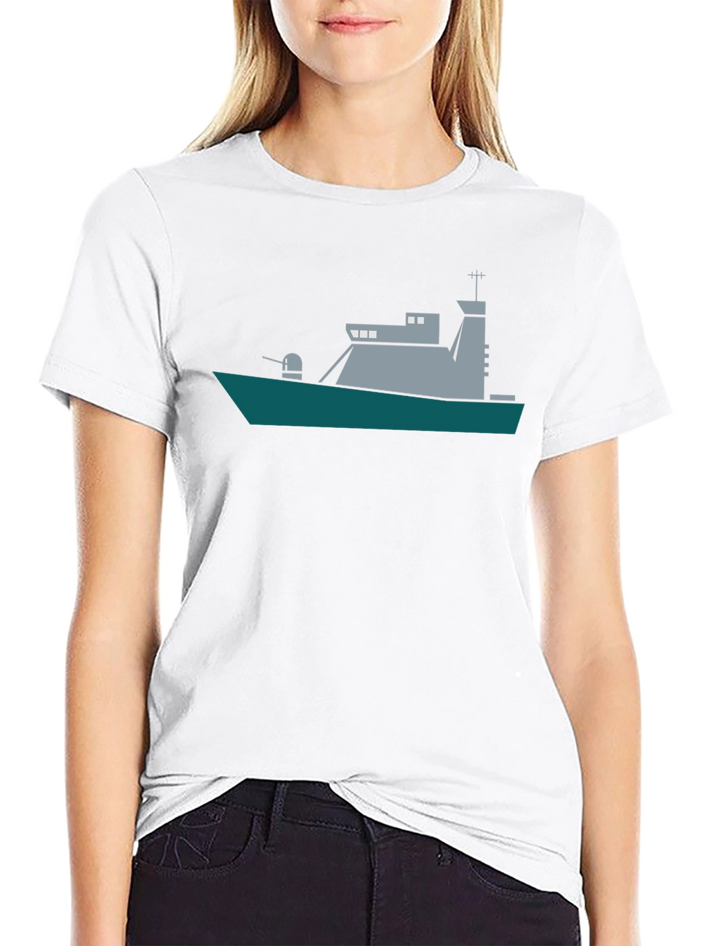 Naval Ship Graphic Tee - Black Crew Neck