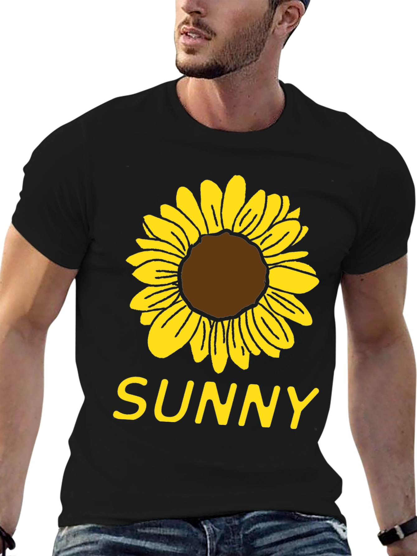 Sunny Sunflower Graphic T-Shirt - Black Cotton Tee