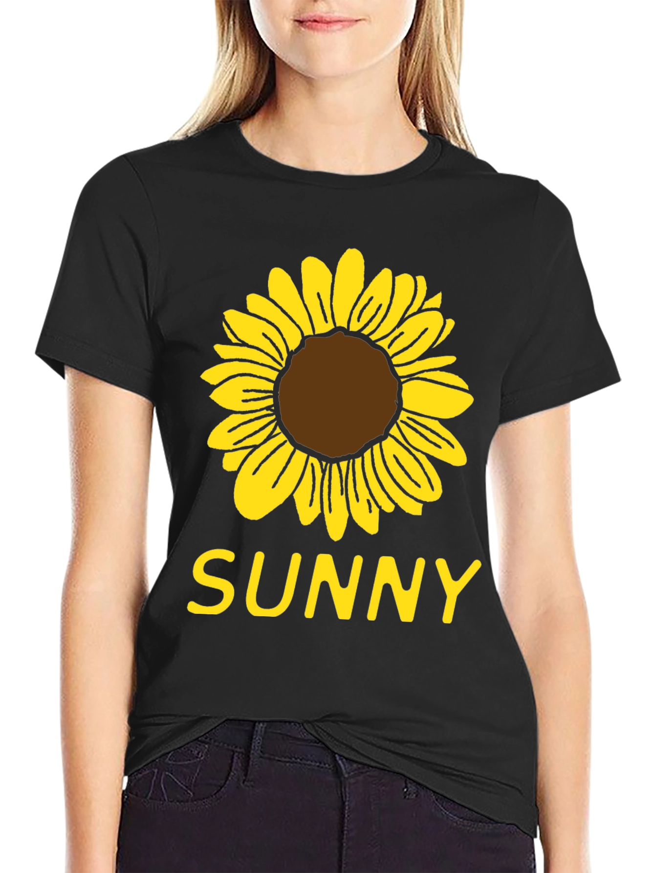 Sunny Sunflower Graphic T-Shirt - Black Cotton Tee