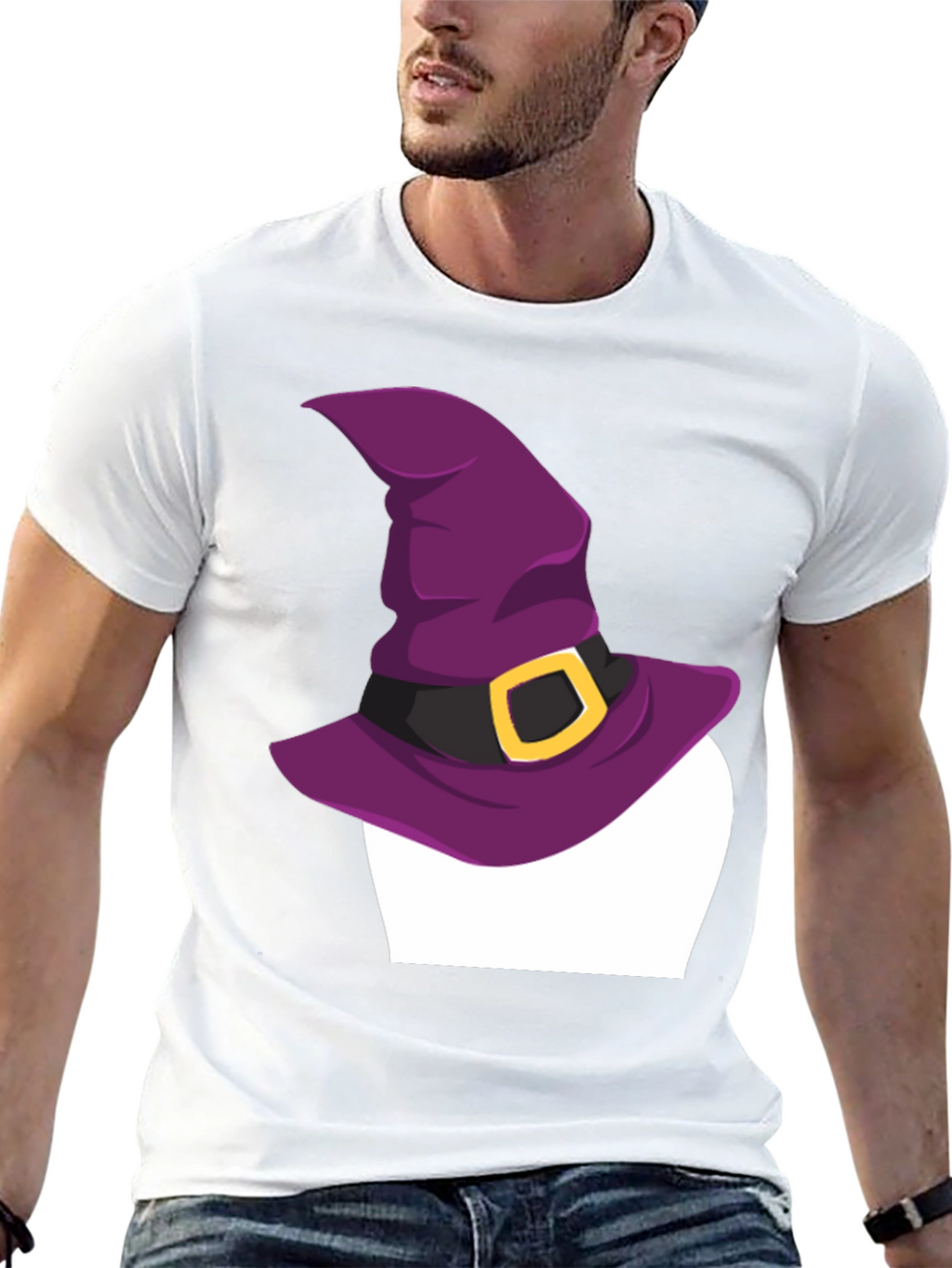 Halloween Witch Hat Graphic Tee - Black Cotton T-Shirt