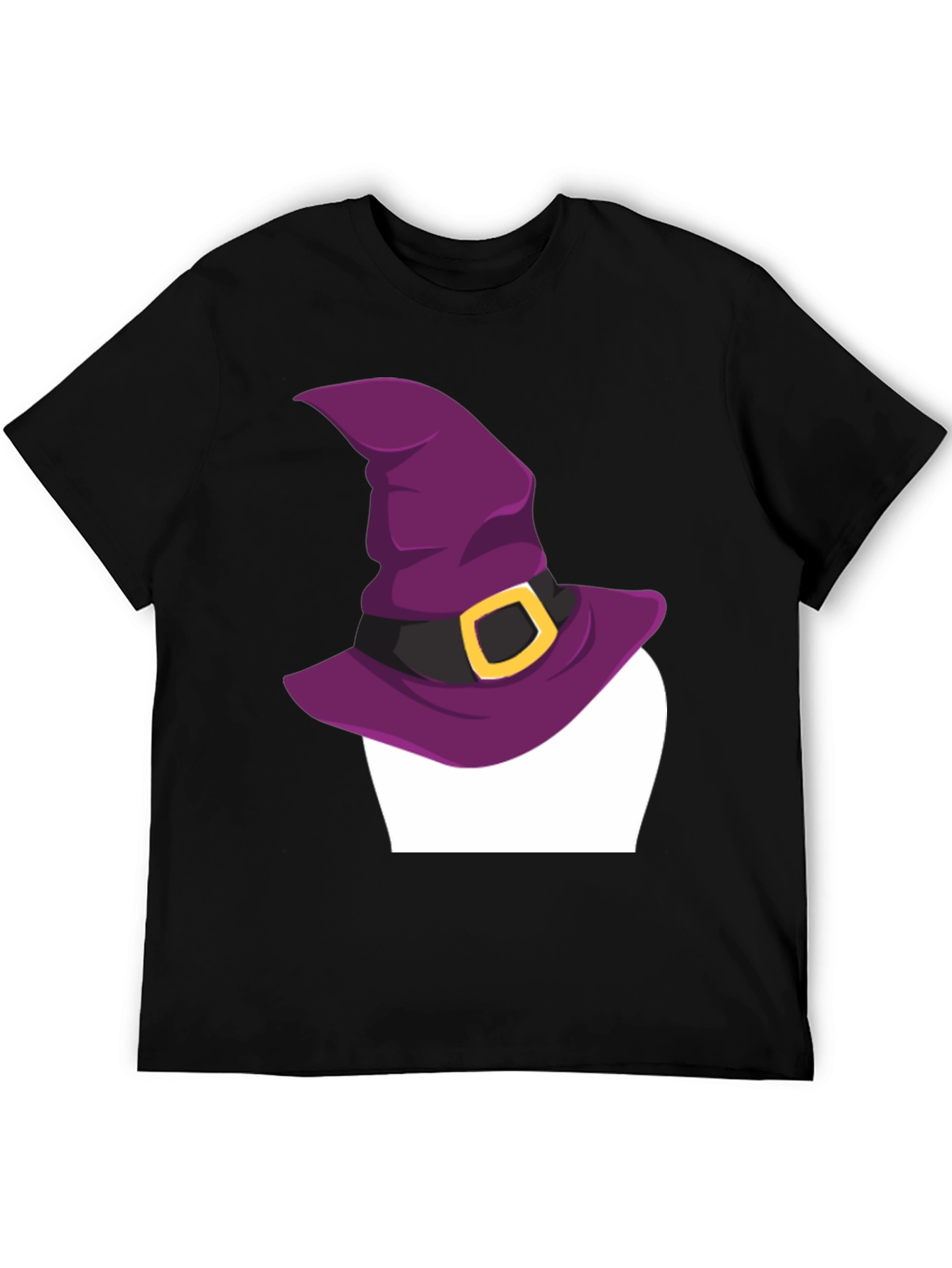 Halloween Witch Hat Graphic Tee - Black Cotton T-Shirt