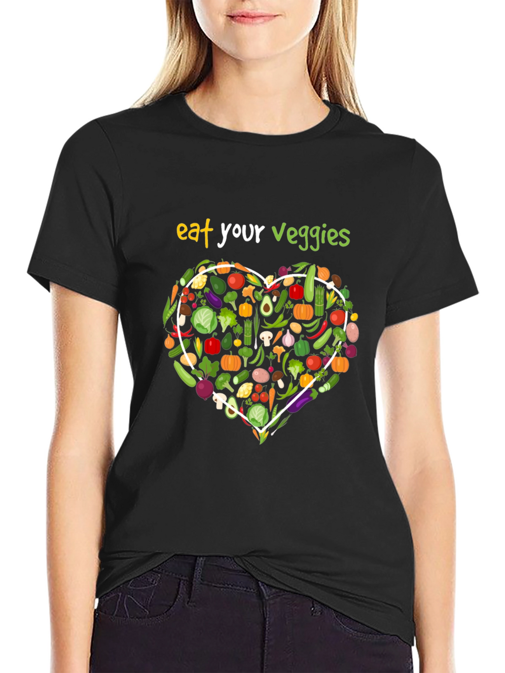 Eat Your Veggies Black Graphic T-Shirt