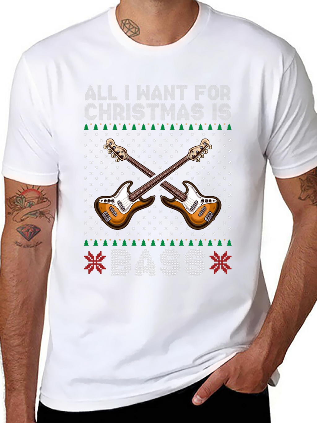Bass Guitar Ugly Christmas Sweater T-Shirt