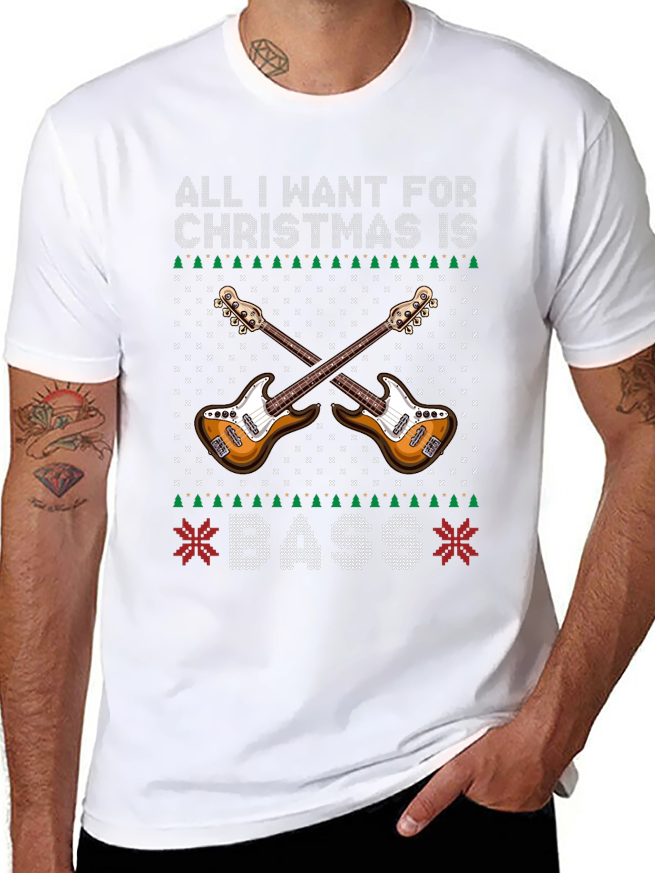Bass Guitar Ugly Christmas Sweater T-Shirt