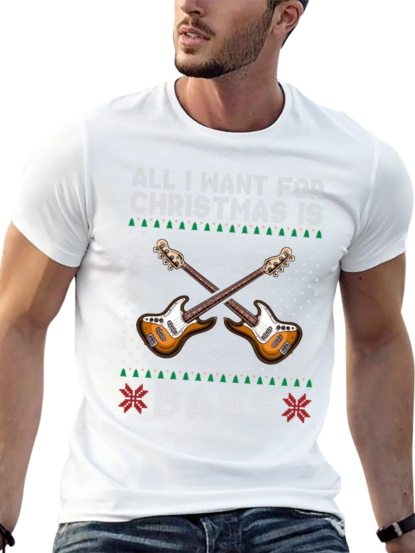 Bass Guitar Ugly Christmas Sweater T-Shirt